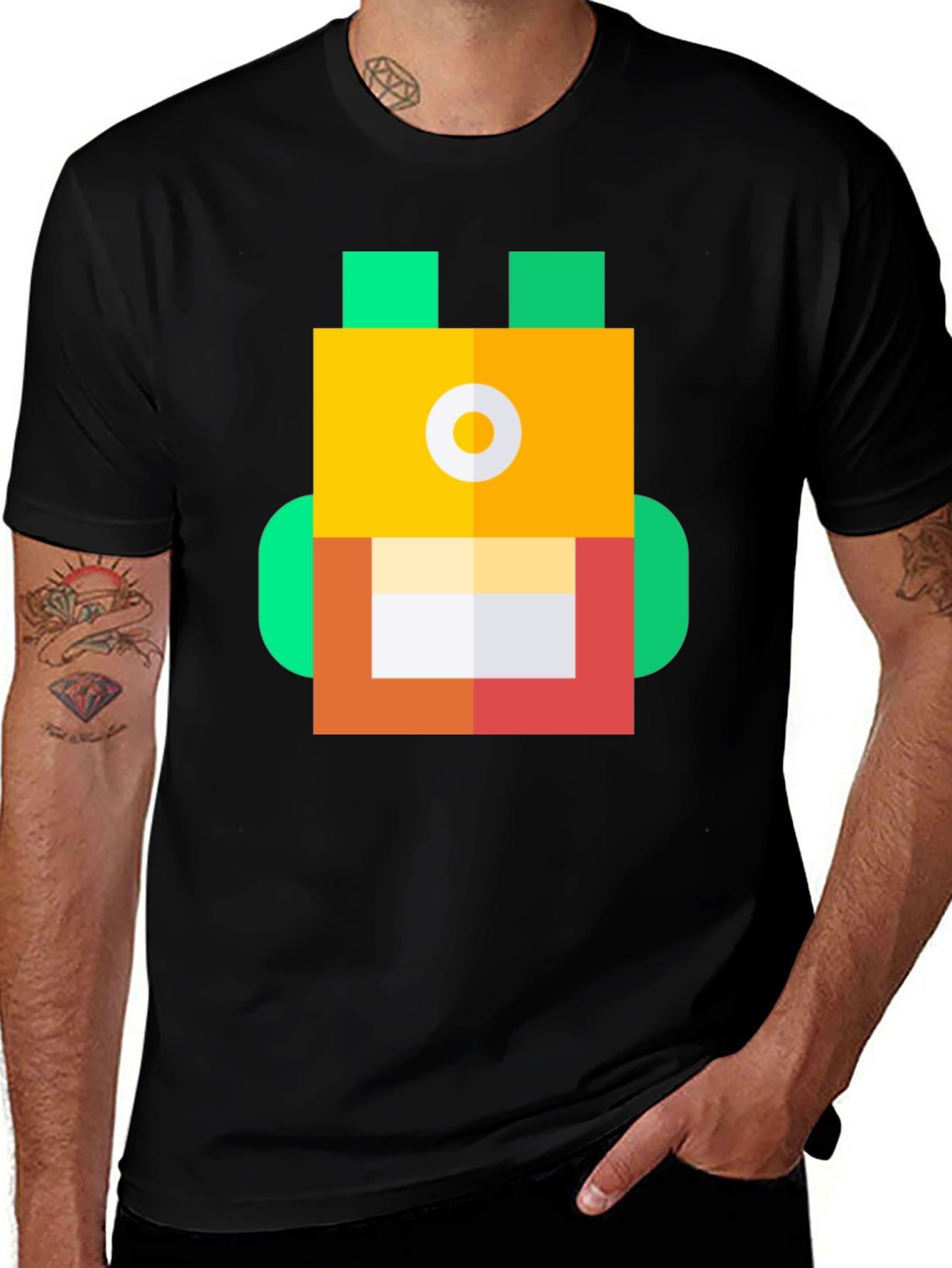 Variant 14 of Geometric Robot Graphic Tee - Unique Black T-Shirt