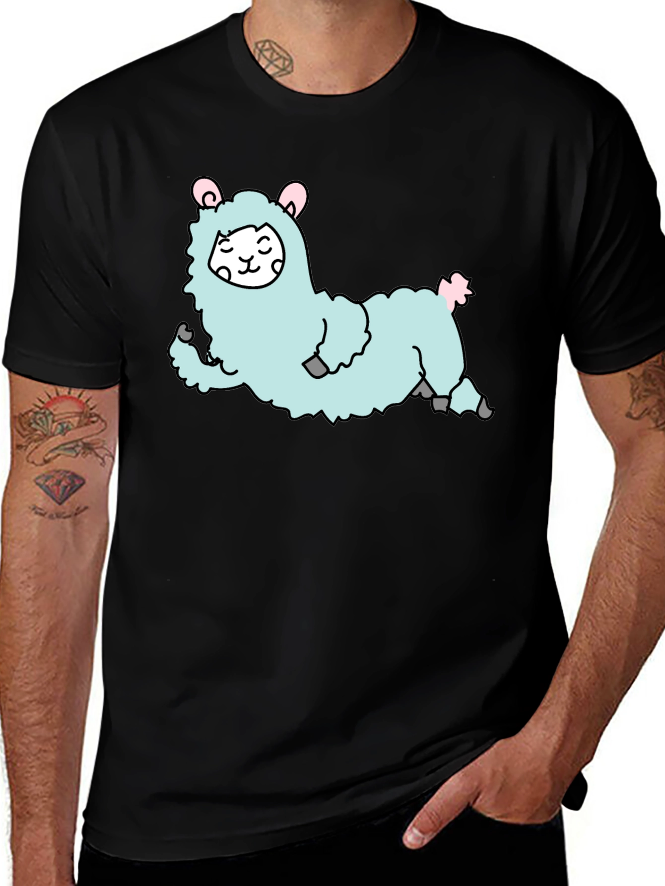 Variant 20 of Cute Llama Graphic T-Shirt - Black