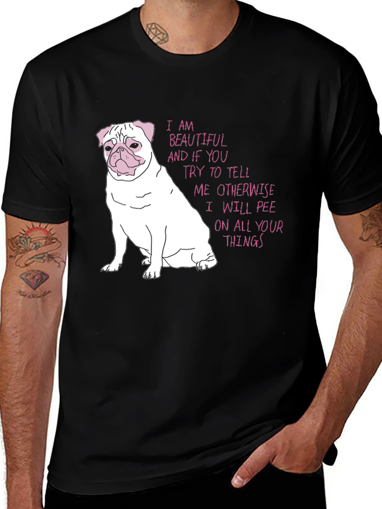 Variant 14 of Funny Pug T-Shirt - Beautiful and Threatening!
