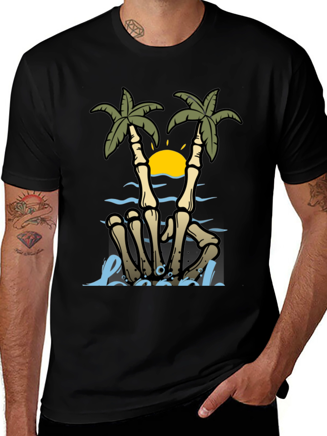 Variant 18 of Skeleton Hand Palm Tree Graphic Tee