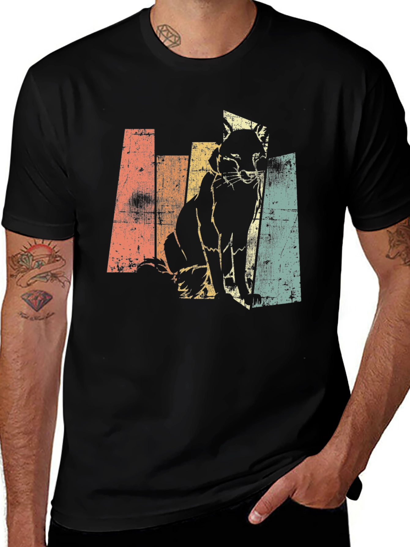 Variant 4 of Retro Cat Graphic T-Shirt - Distressed Design