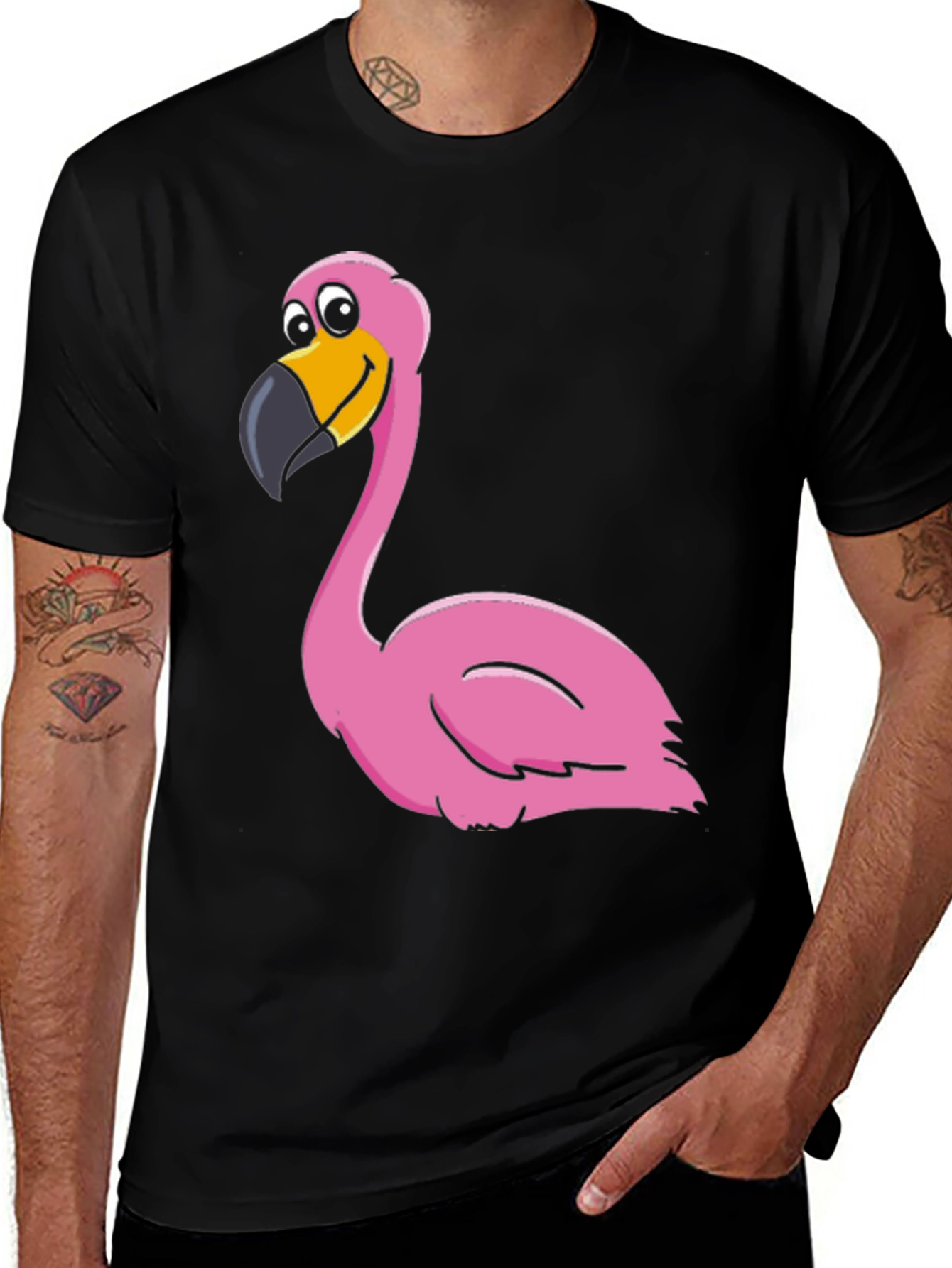 Black Funny Flamingo Graphic Print Tee main image