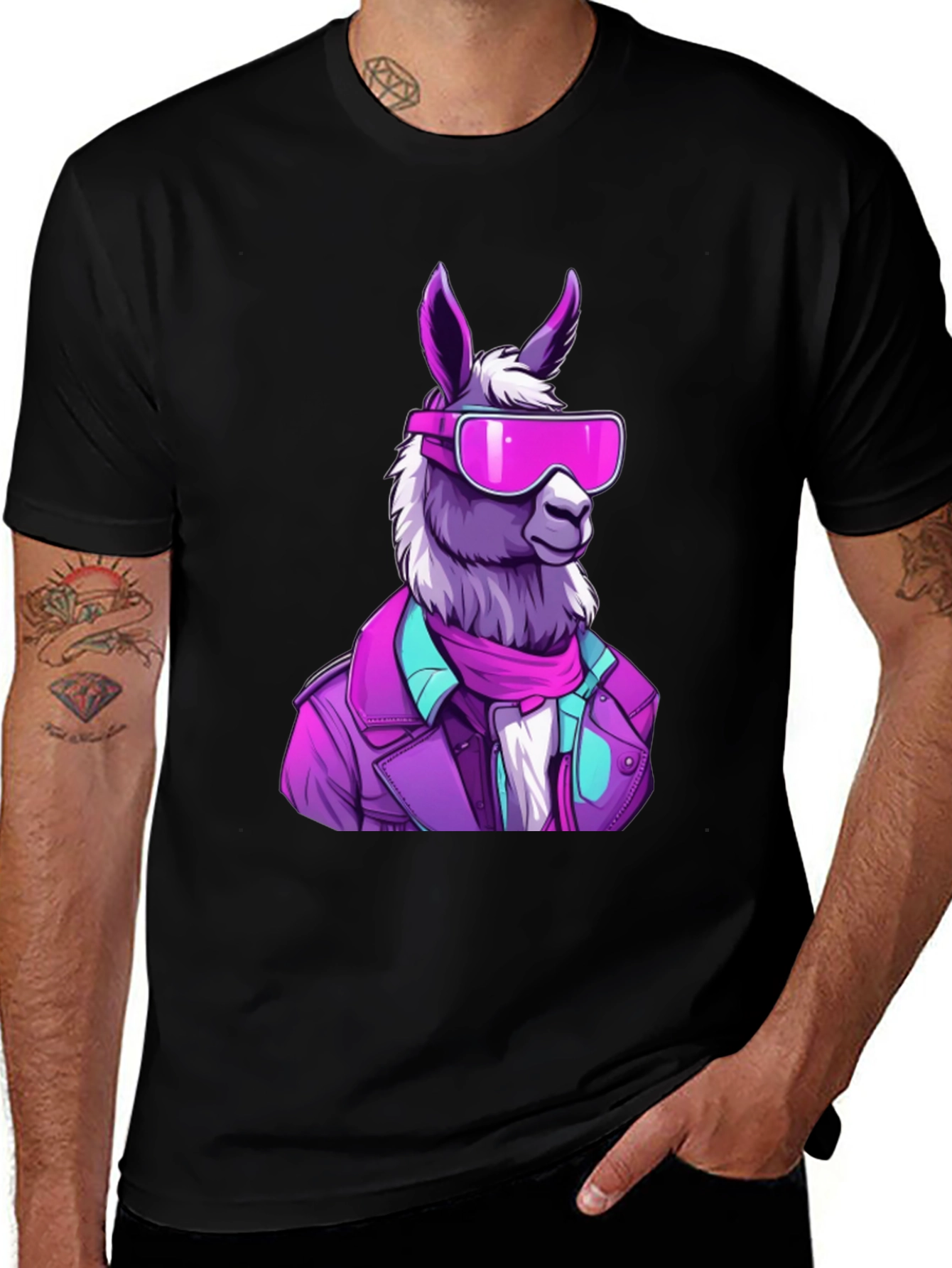 Variant 15 of Cool Llama in Shades Graphic Tee - Black