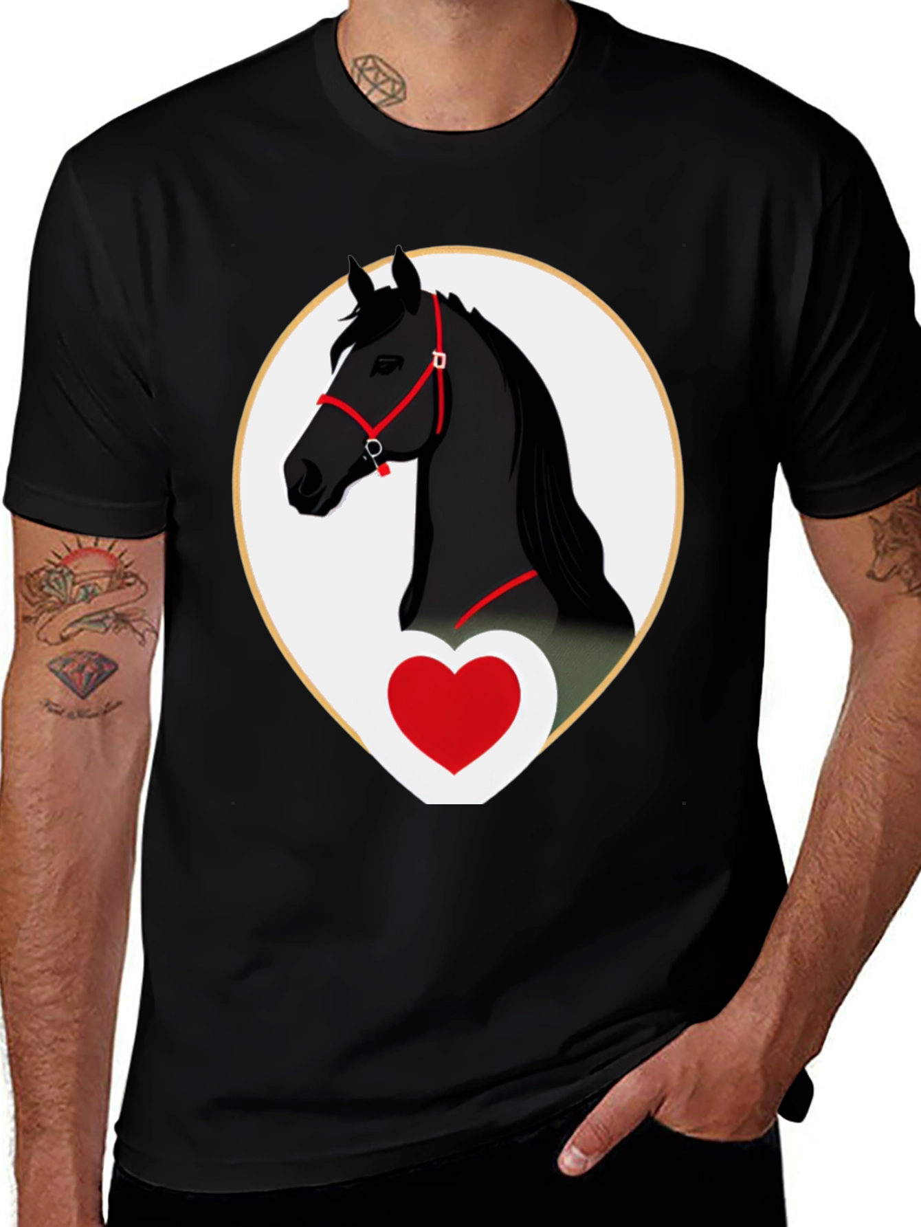 Variant 17 of Black Horse Heart T-Shirt - Equestrian Love