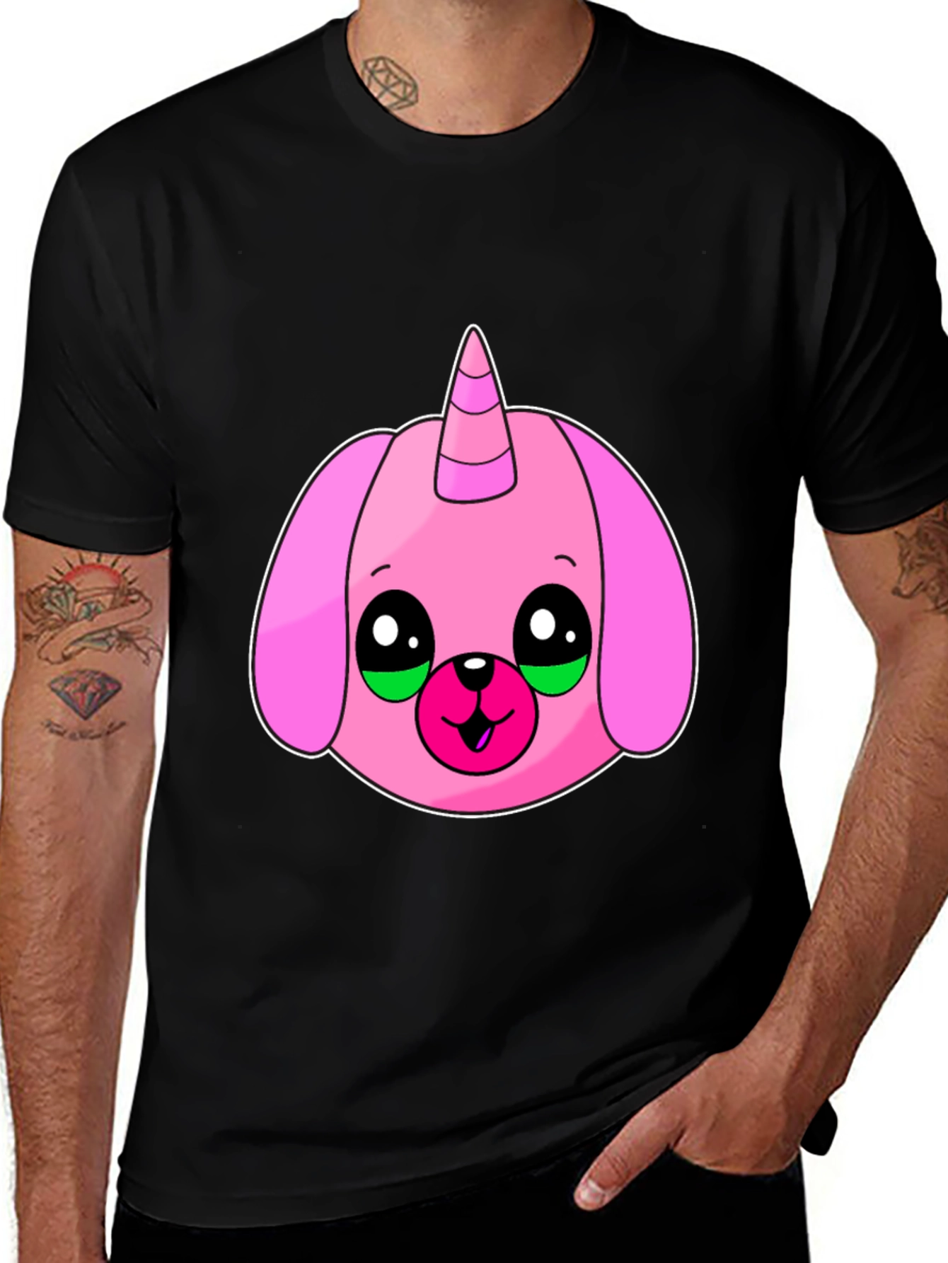 Variant 27 of Pink Unicorn Dog Graphic Tee - Black T-Shirt