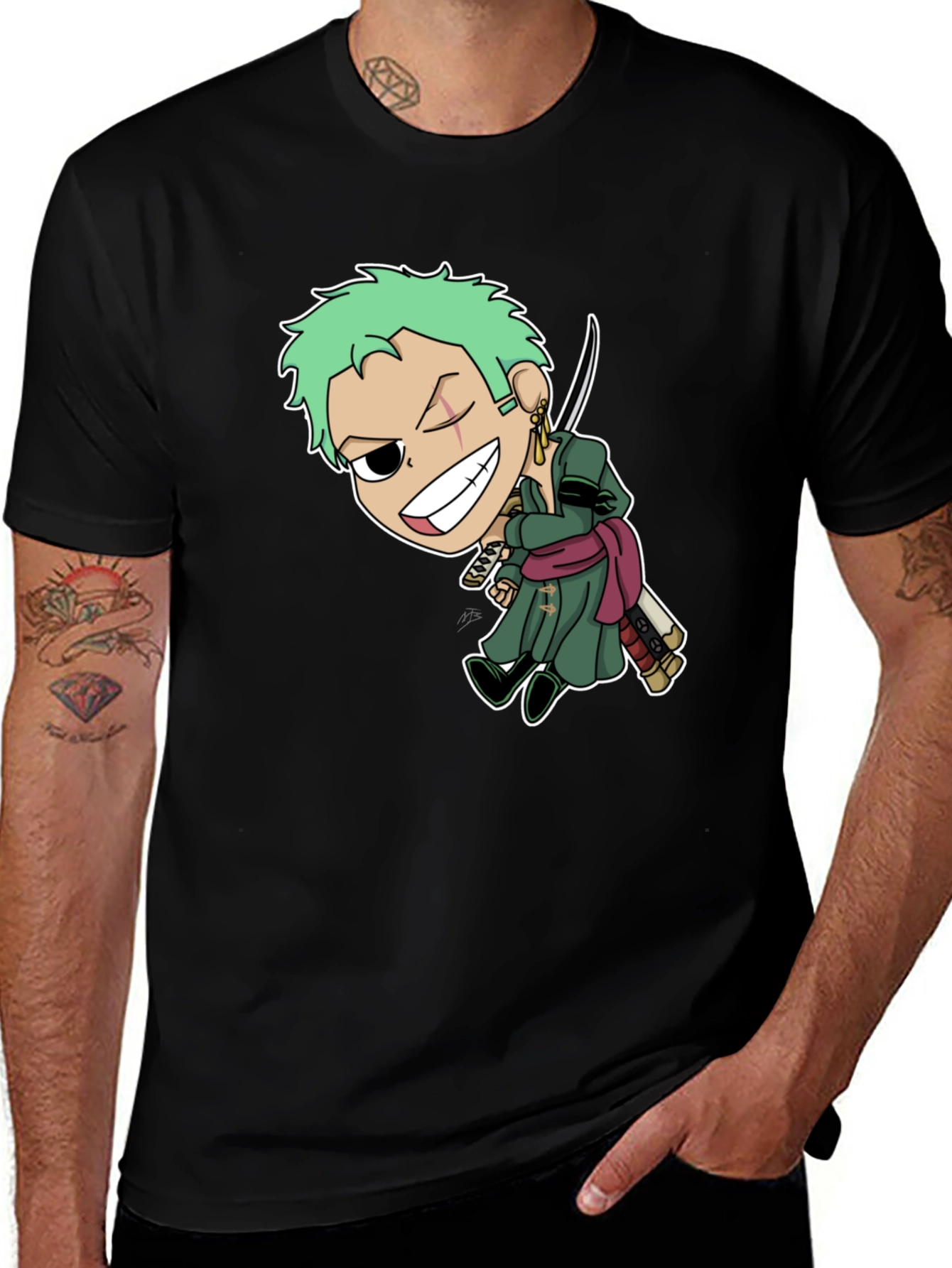 One Piece Zoro Cartoon Graphic Black T-Shirt