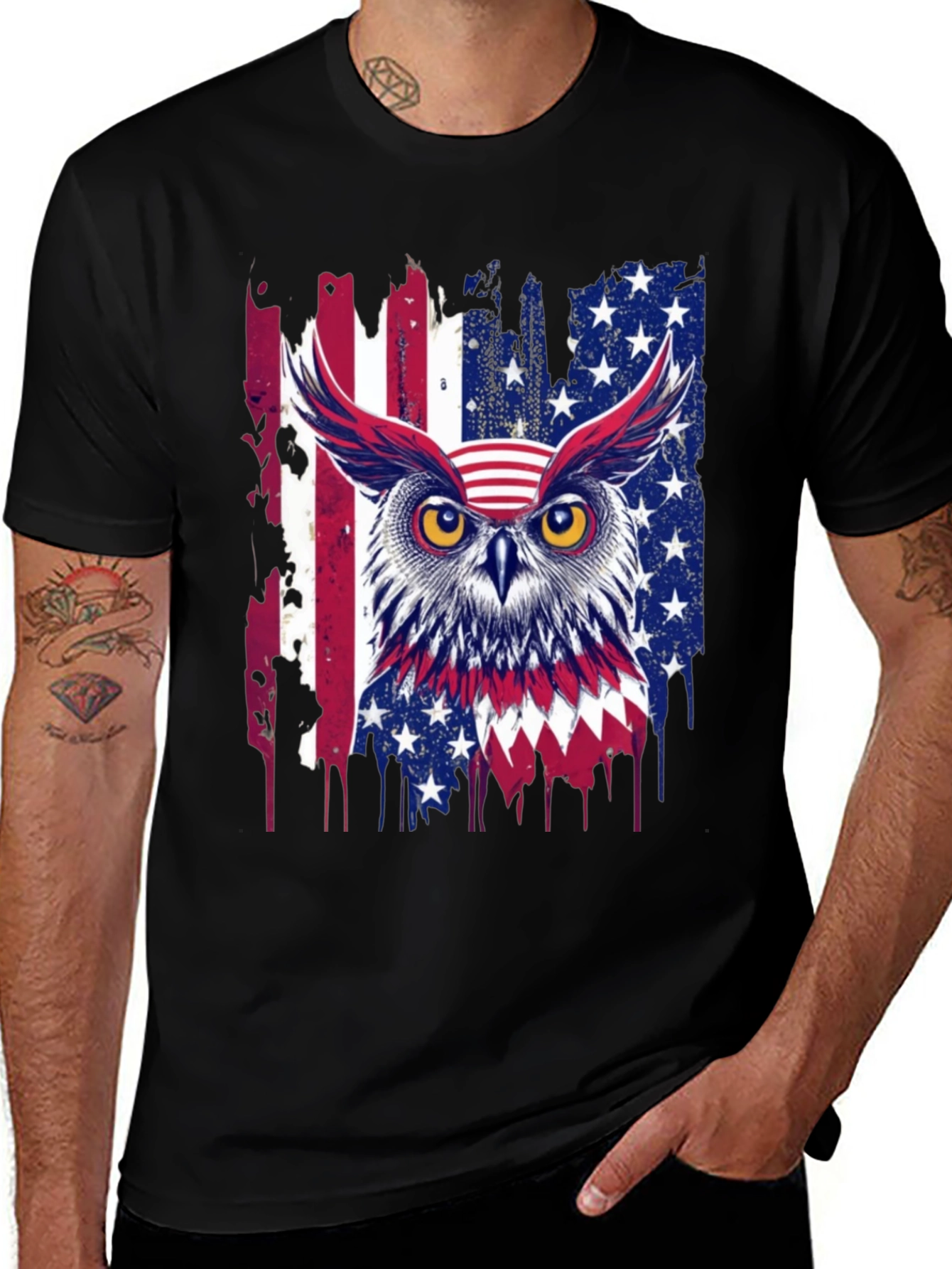 Variant 4 of American Owl T-Shirt Patriotic USA Flag Tee