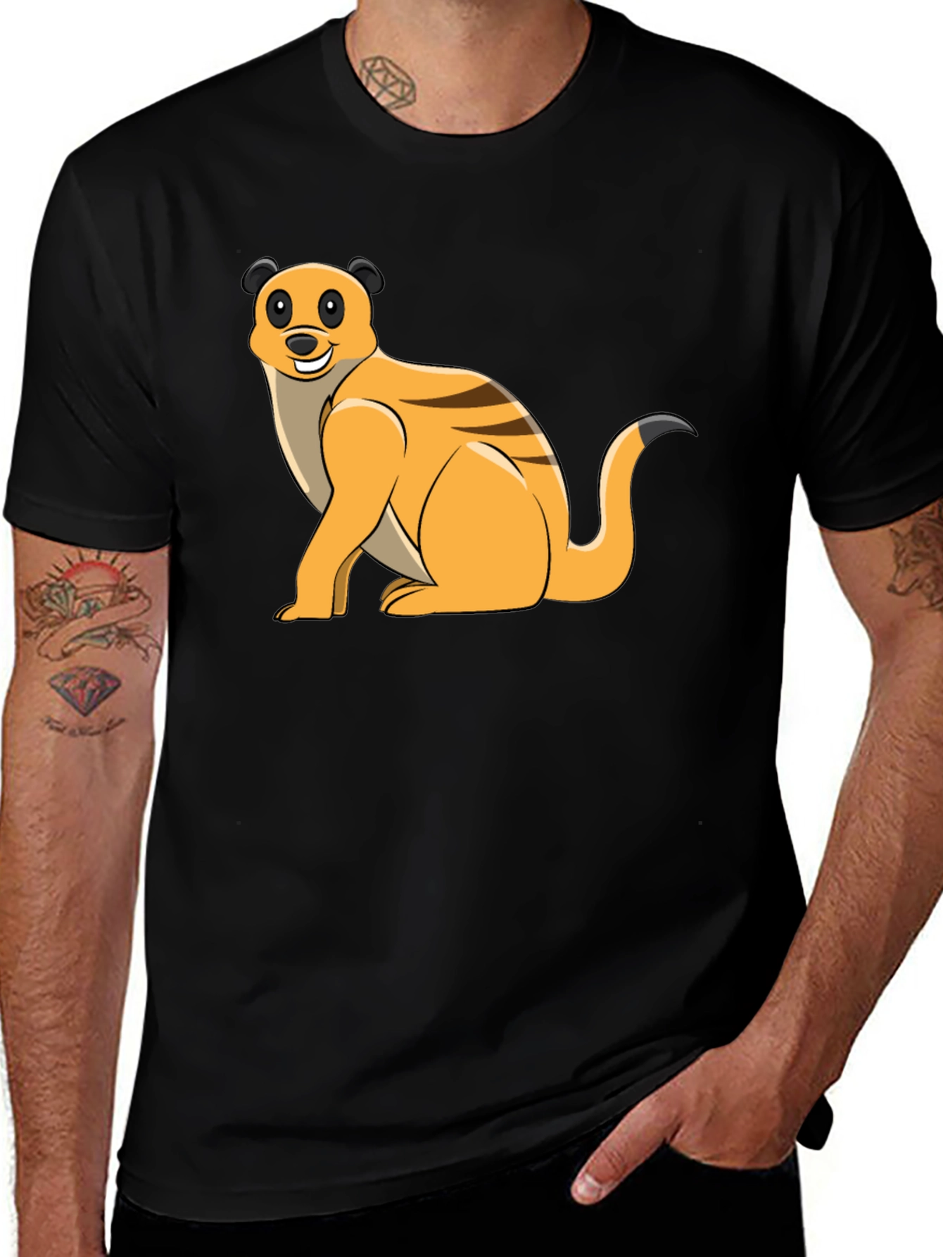 Cartoon Meerkat Graphic T-Shirt - Black