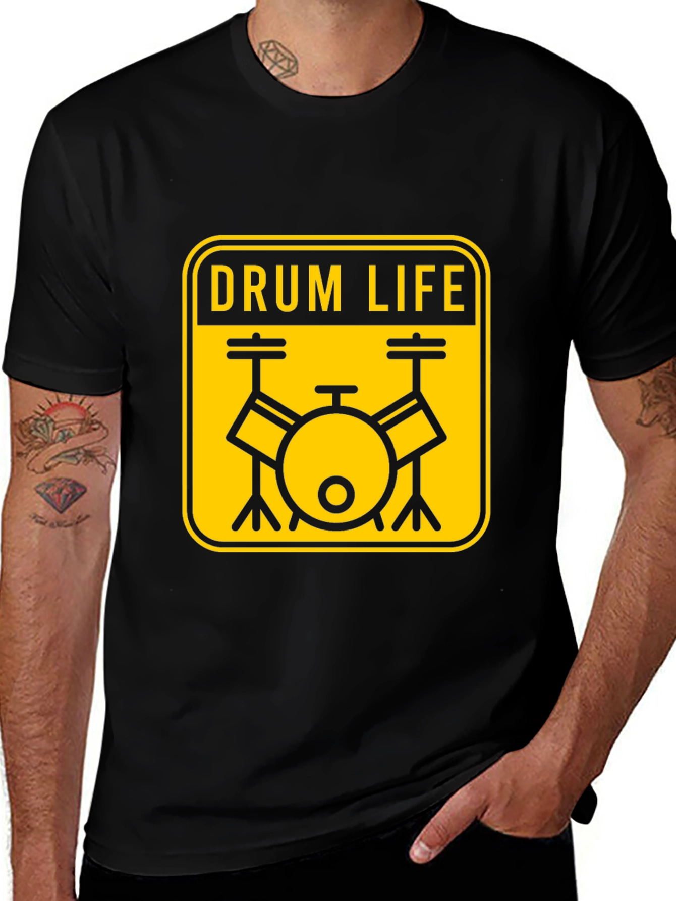 Variant 13 of Drum Life Graphic T-Shirt - Black Crew Neck