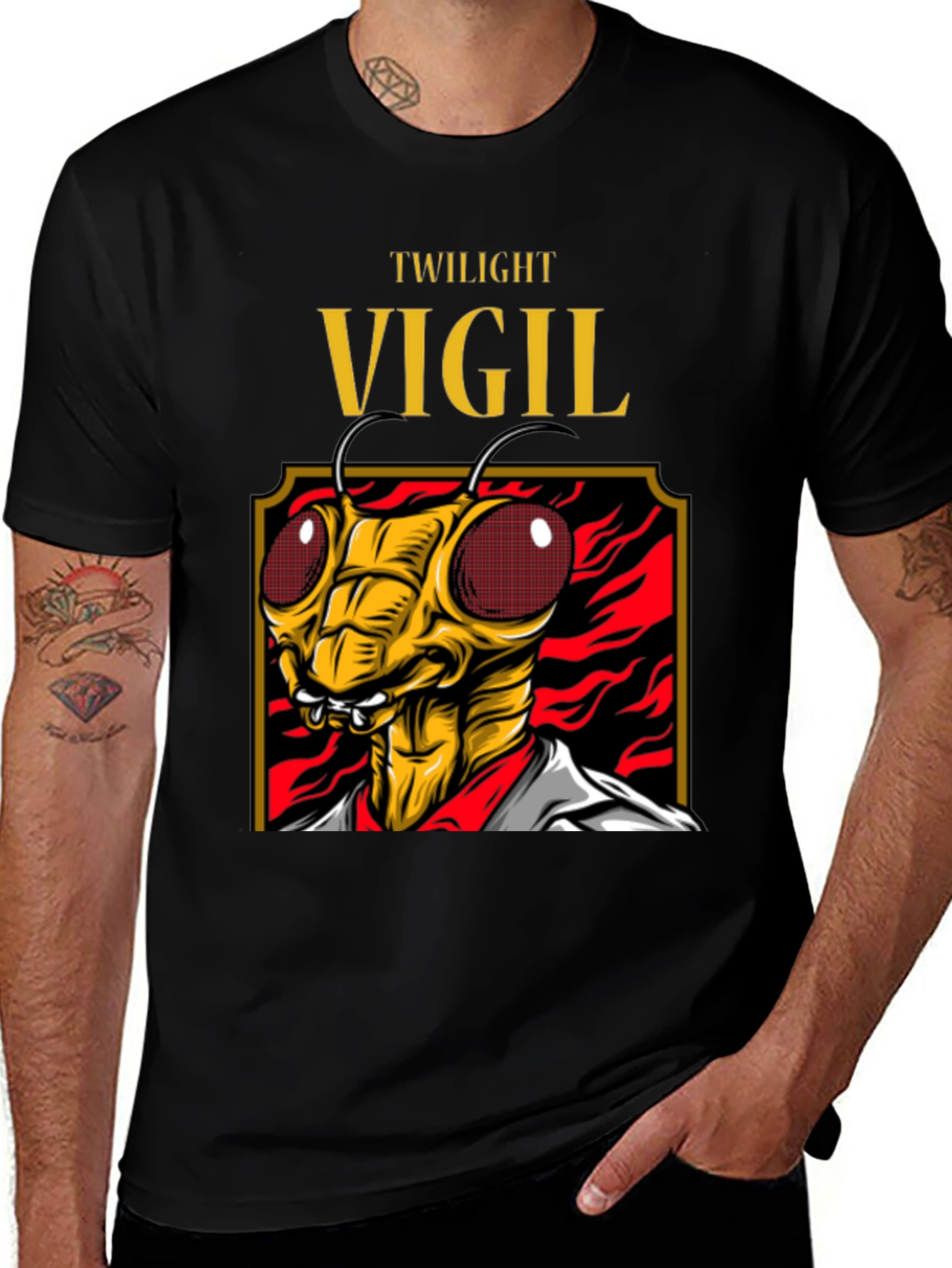 Variant 8 of Twilight Vigil Insect Graphic Tee - Black