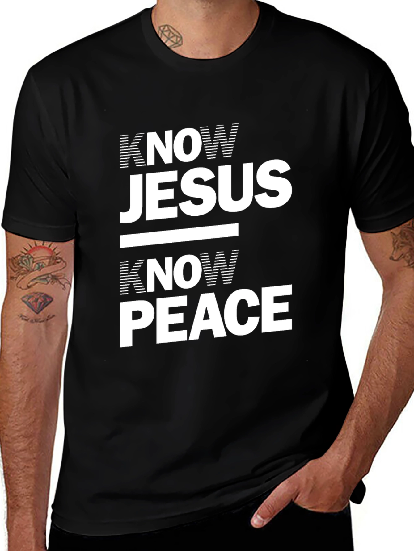Variant 22 of Know Jesus Know Peace Black Graphic T-Shirt