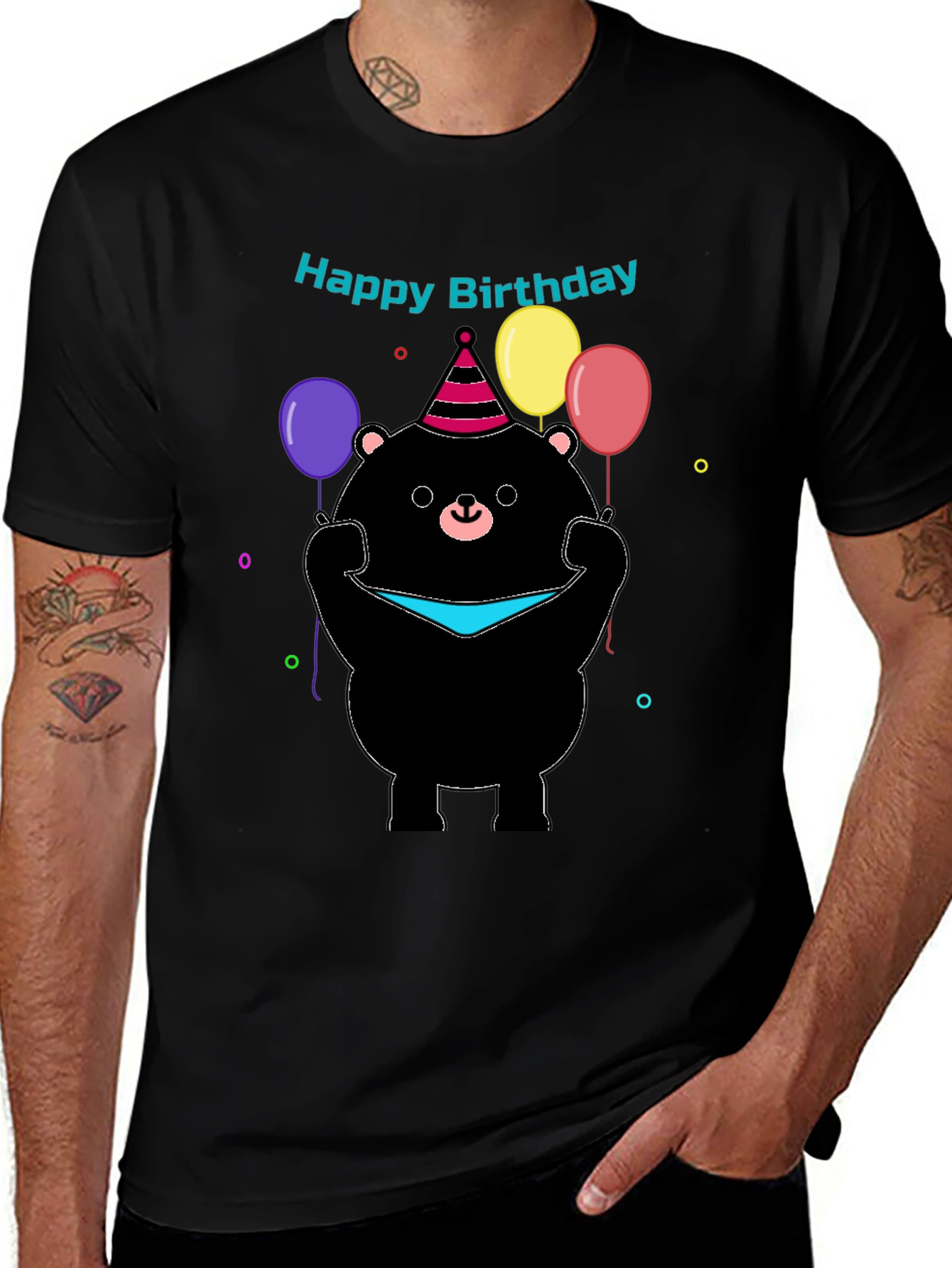 Variant 6 of Happy Birthday Bear Graphic Tee - Black