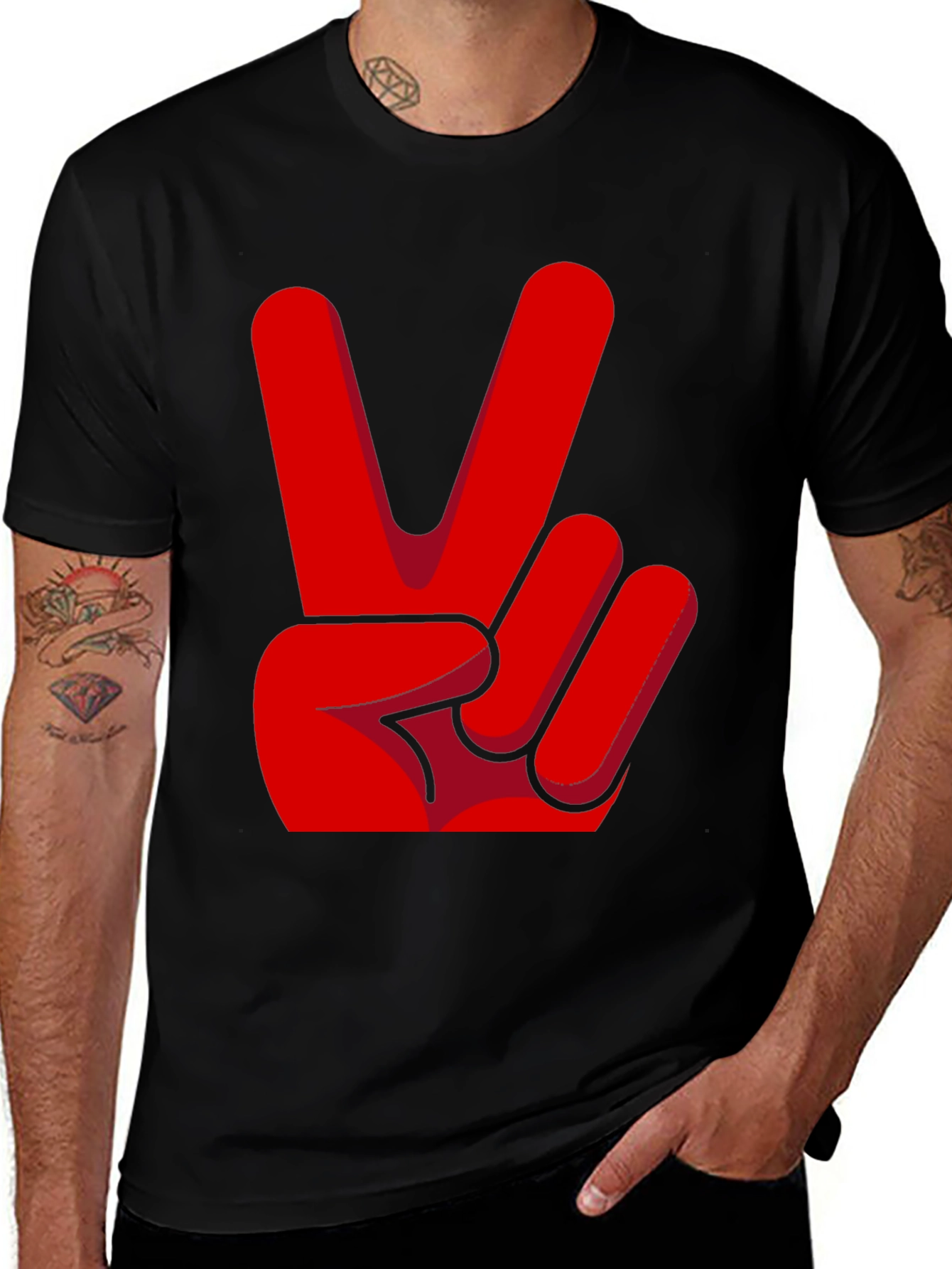 Variant 11 of Peace Sign T-Shirt - Red Hand Gesture Design