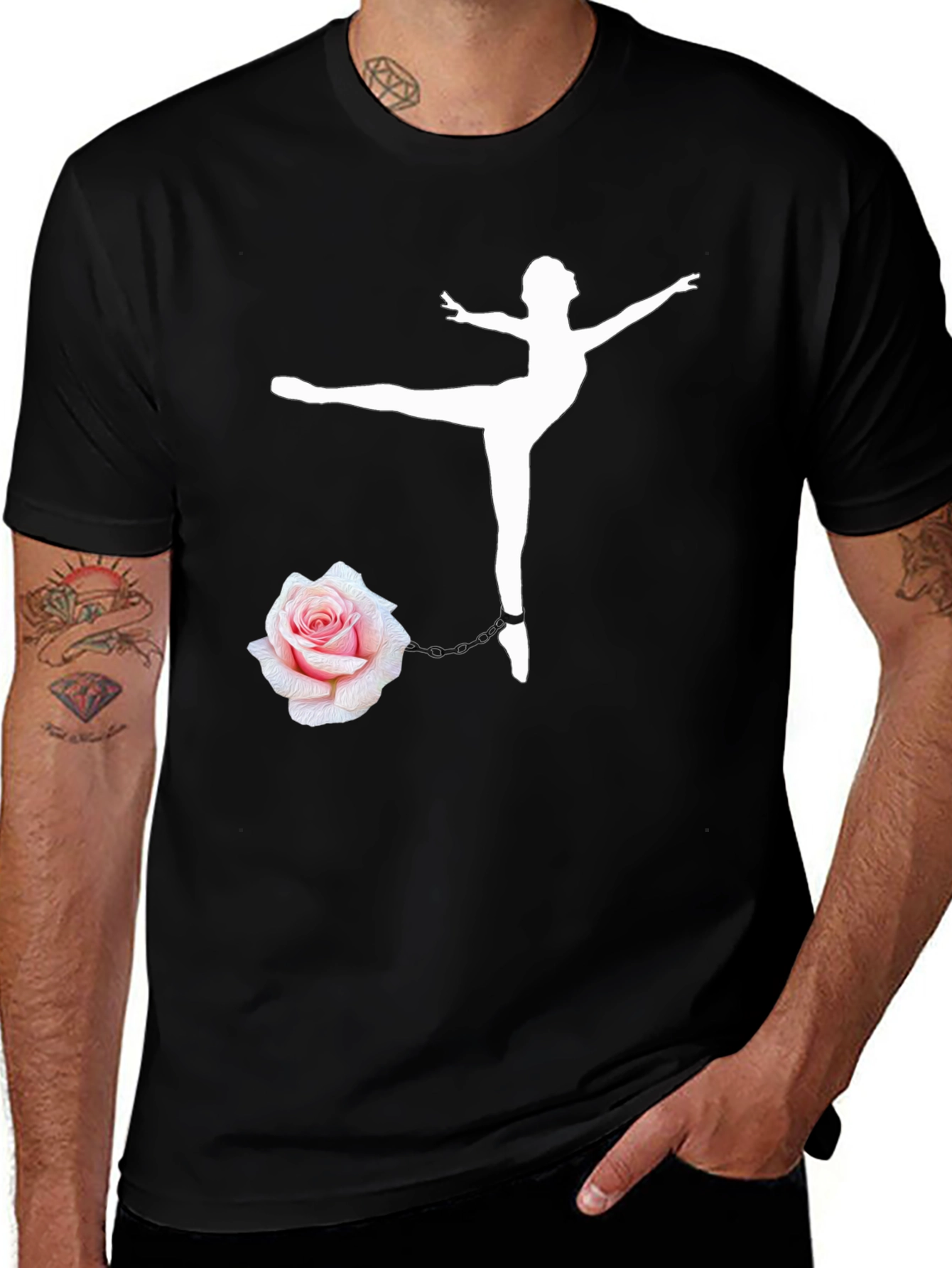 Variant 10 of Ballet Dancer Rose Chain Black T-Shirt