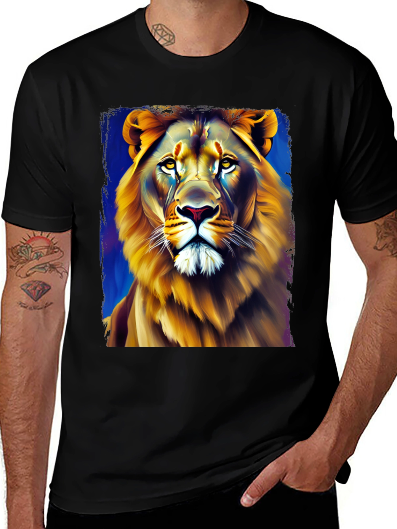 Variant 5 of Lion Graphic Print Crew Neck T-Shirt