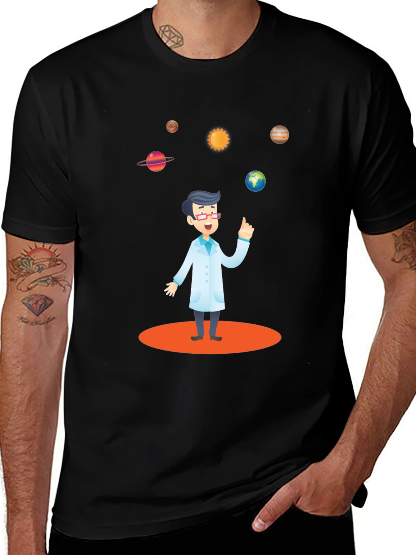 Variant 2 of Scientist Solar System Black T-Shirt