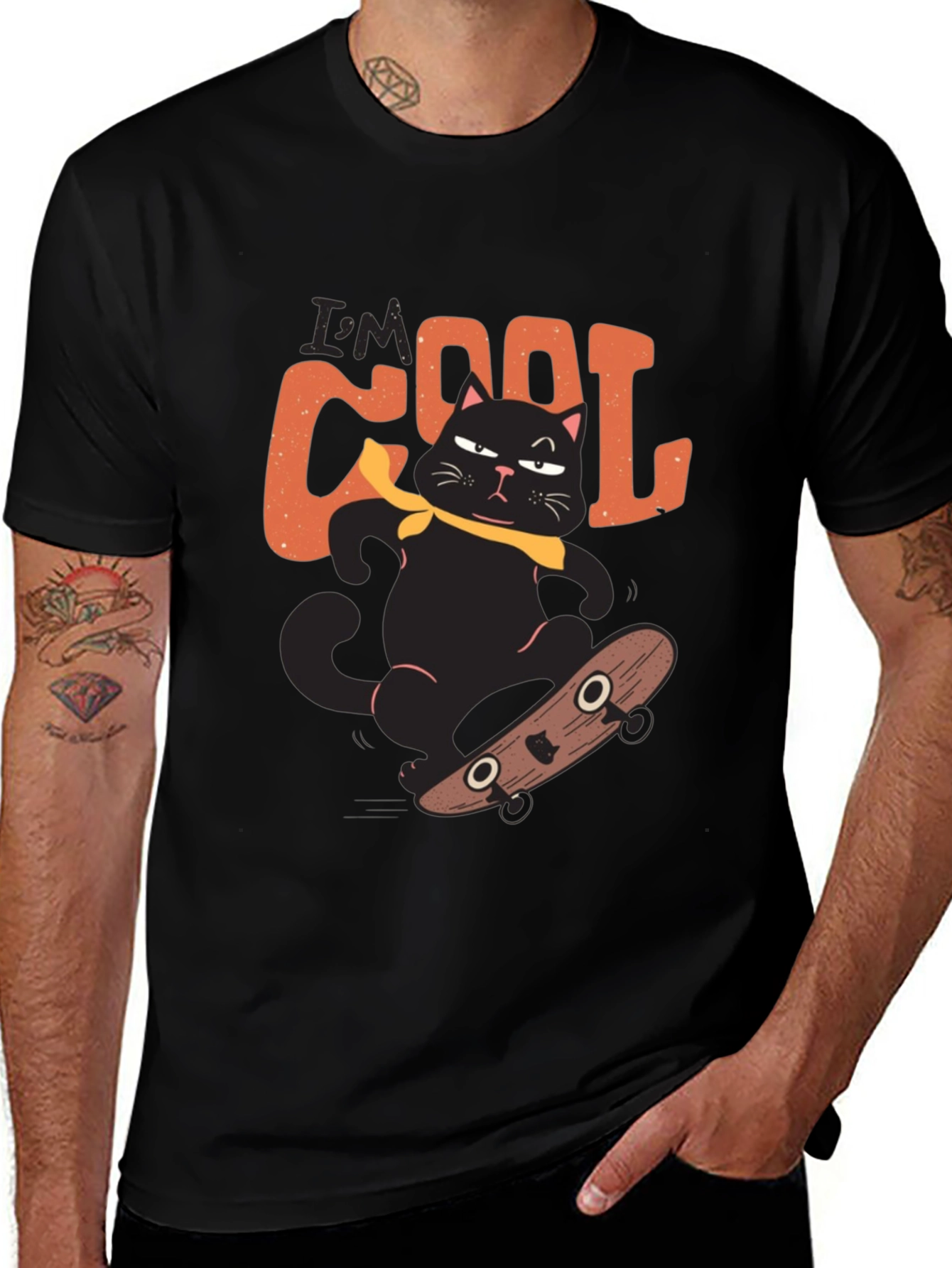 Variant 11 of Cool Cat Skateboarder Black T-Shirt
