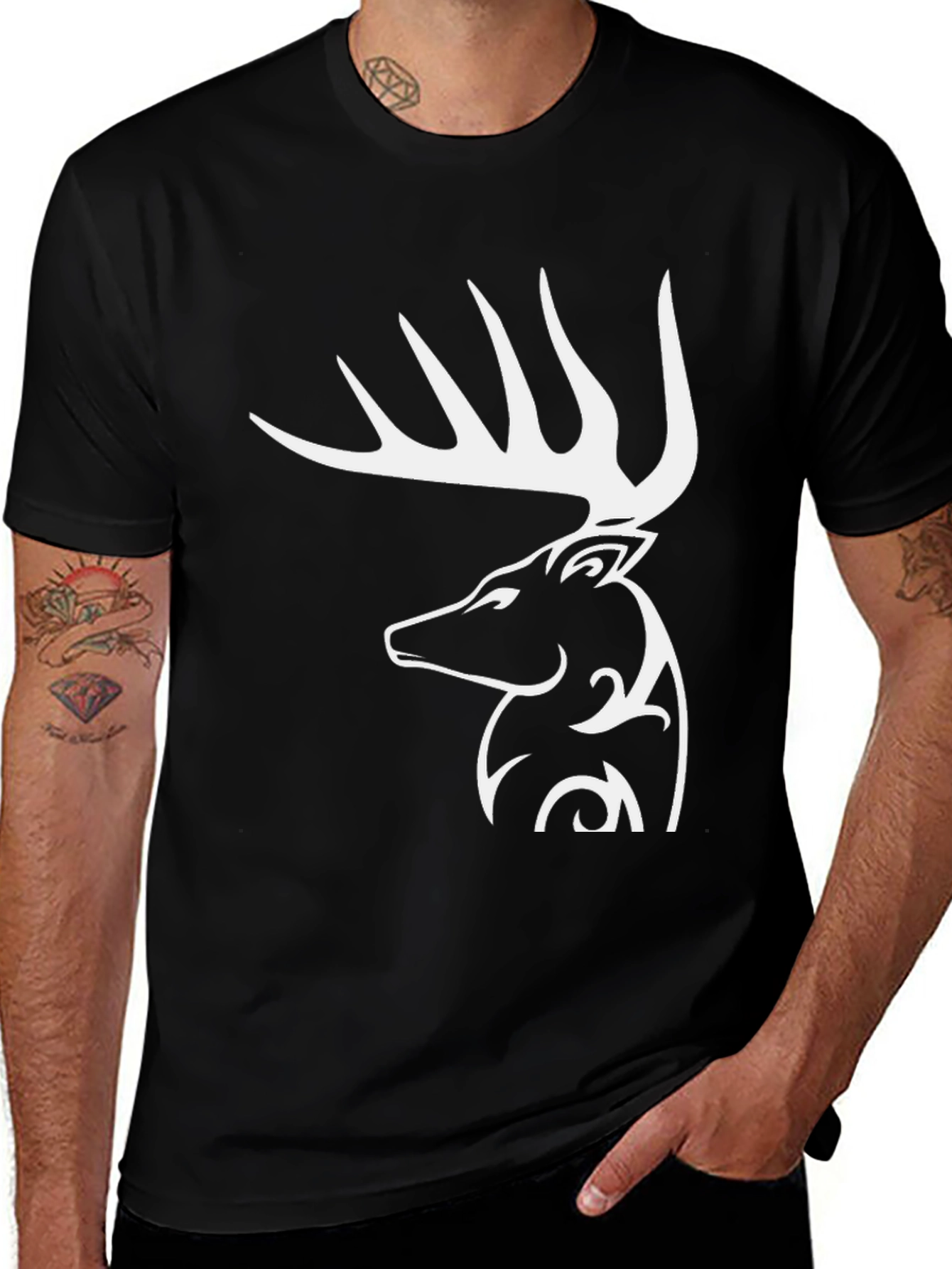 Variant 19 of Deer Graphic Black T-Shirt
