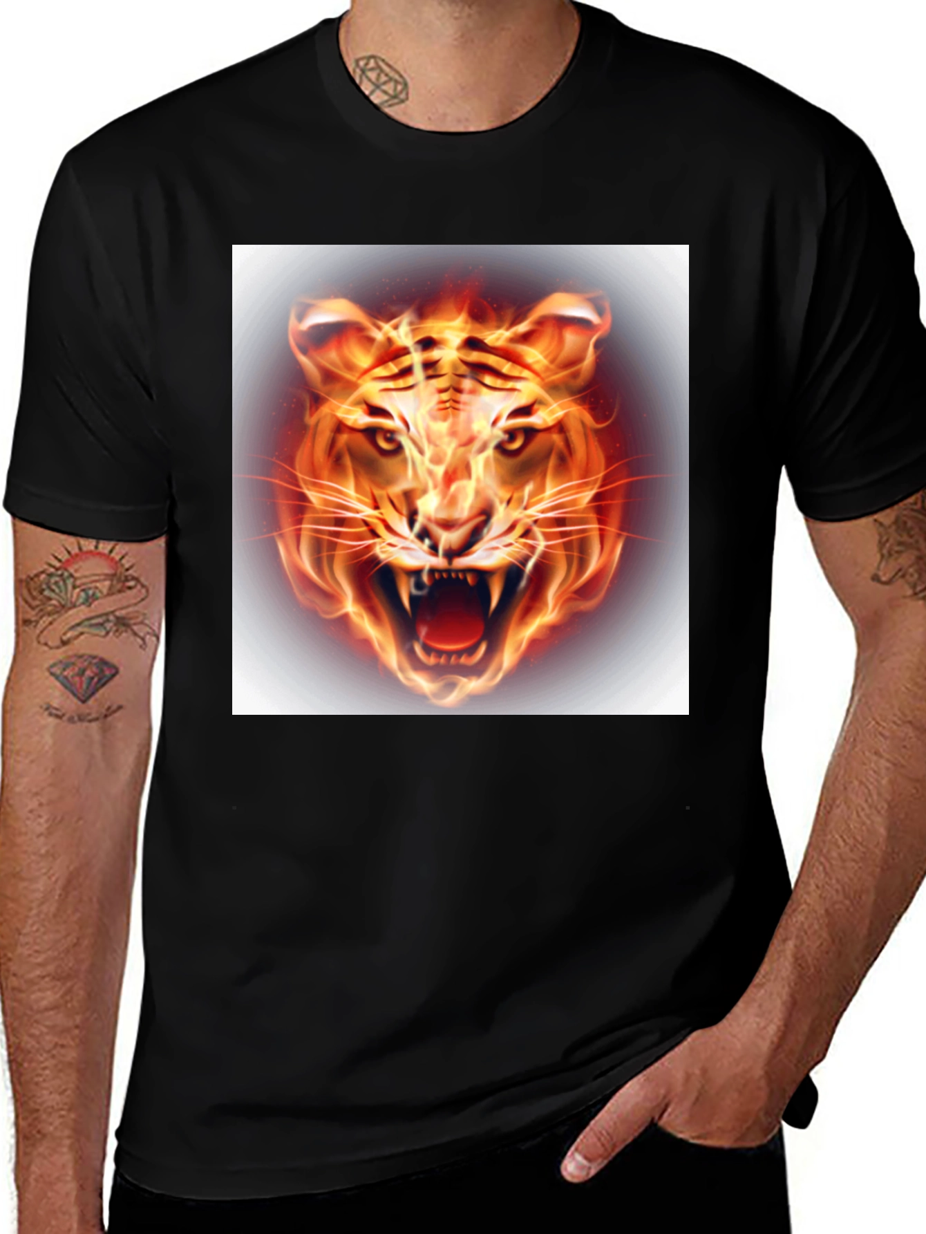 Fiery Tiger Graphic Black T-Shirt