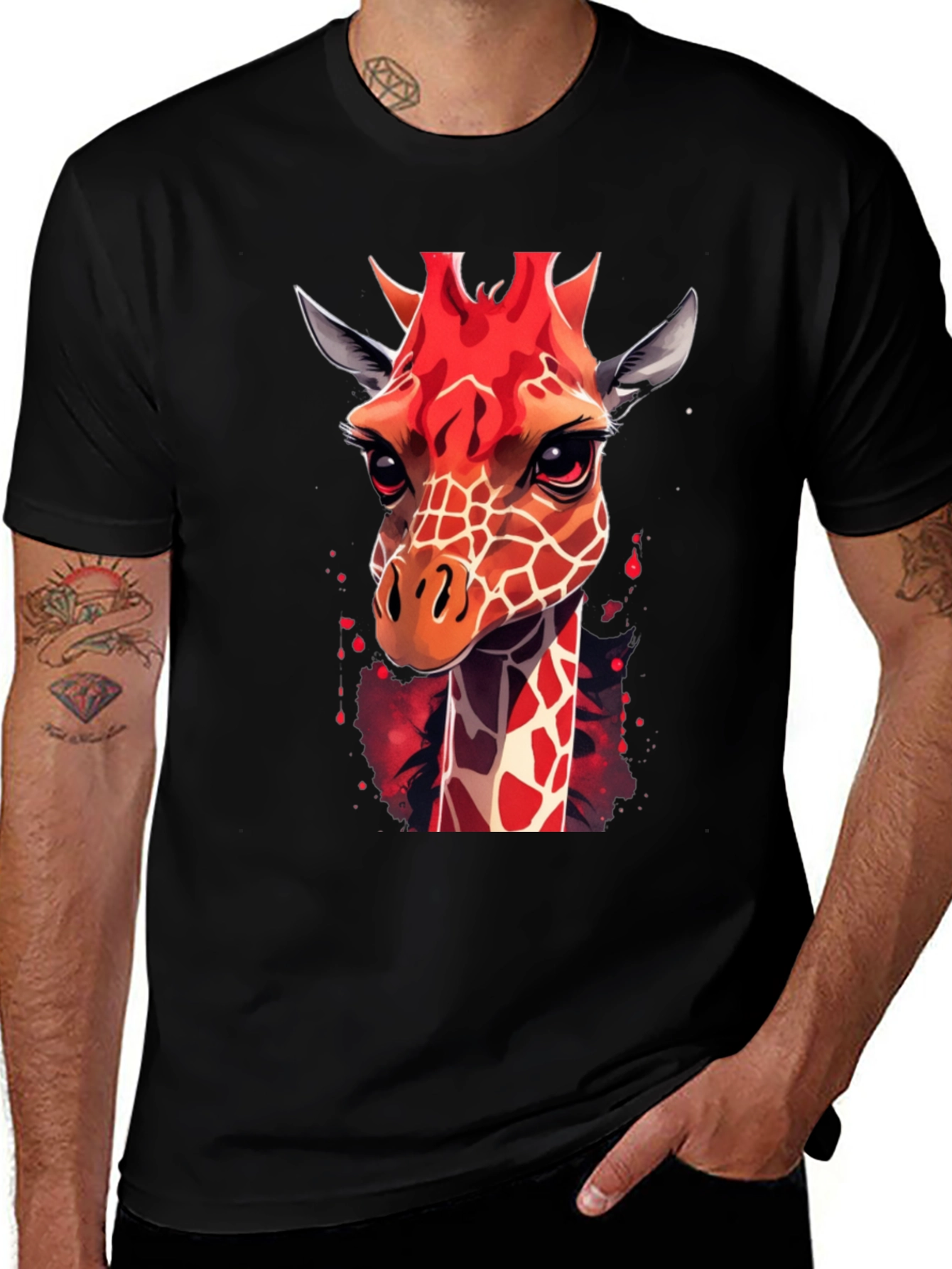 Variant 25 of Red Giraffe Graphic Tee - Men's Black T-Shirt
