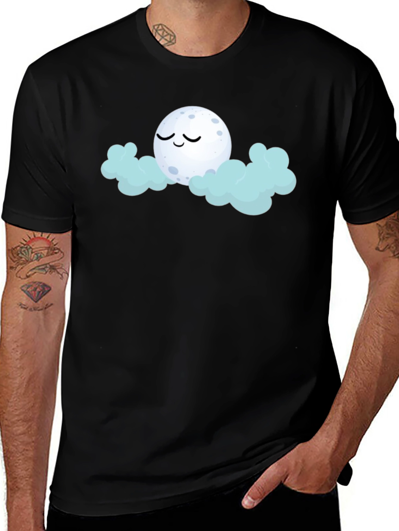 Dreamy Moon & Clouds Graphic Black T-Shirt