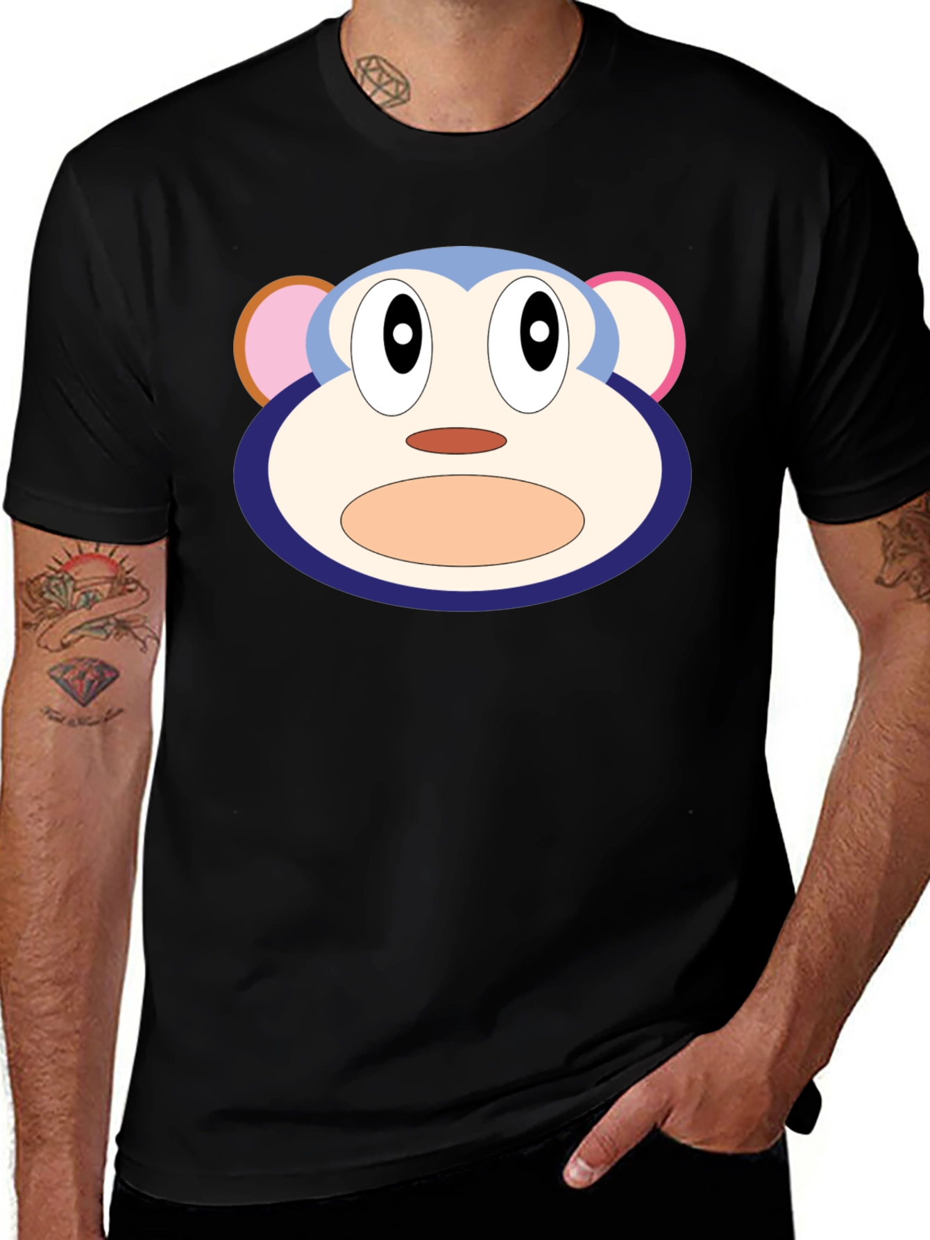 Variant 12 of Cartoon Monkey Face Black T-Shirt