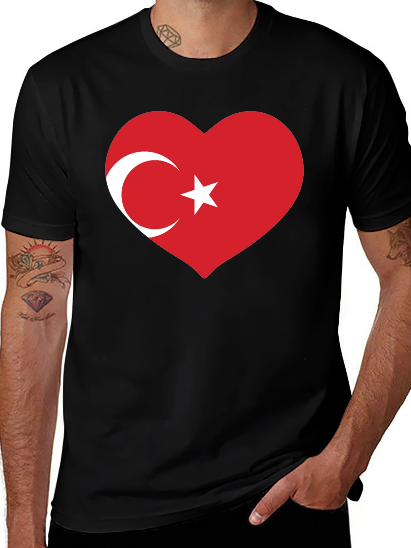 Variant 25 of Turkey Flag Heart Graphic Black T-Shirt