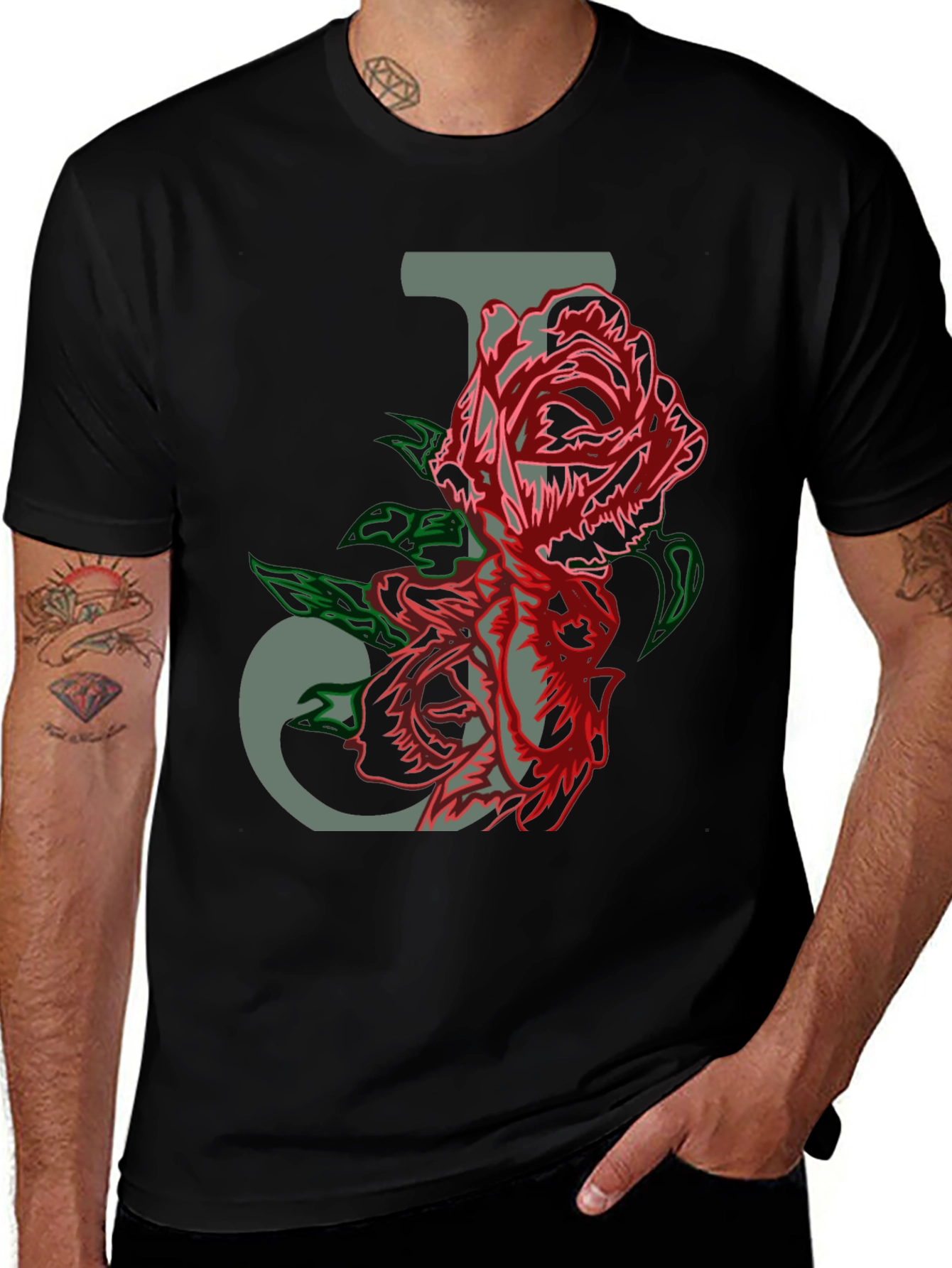 Variant 3 of Rose Letter J Black T-Shirt