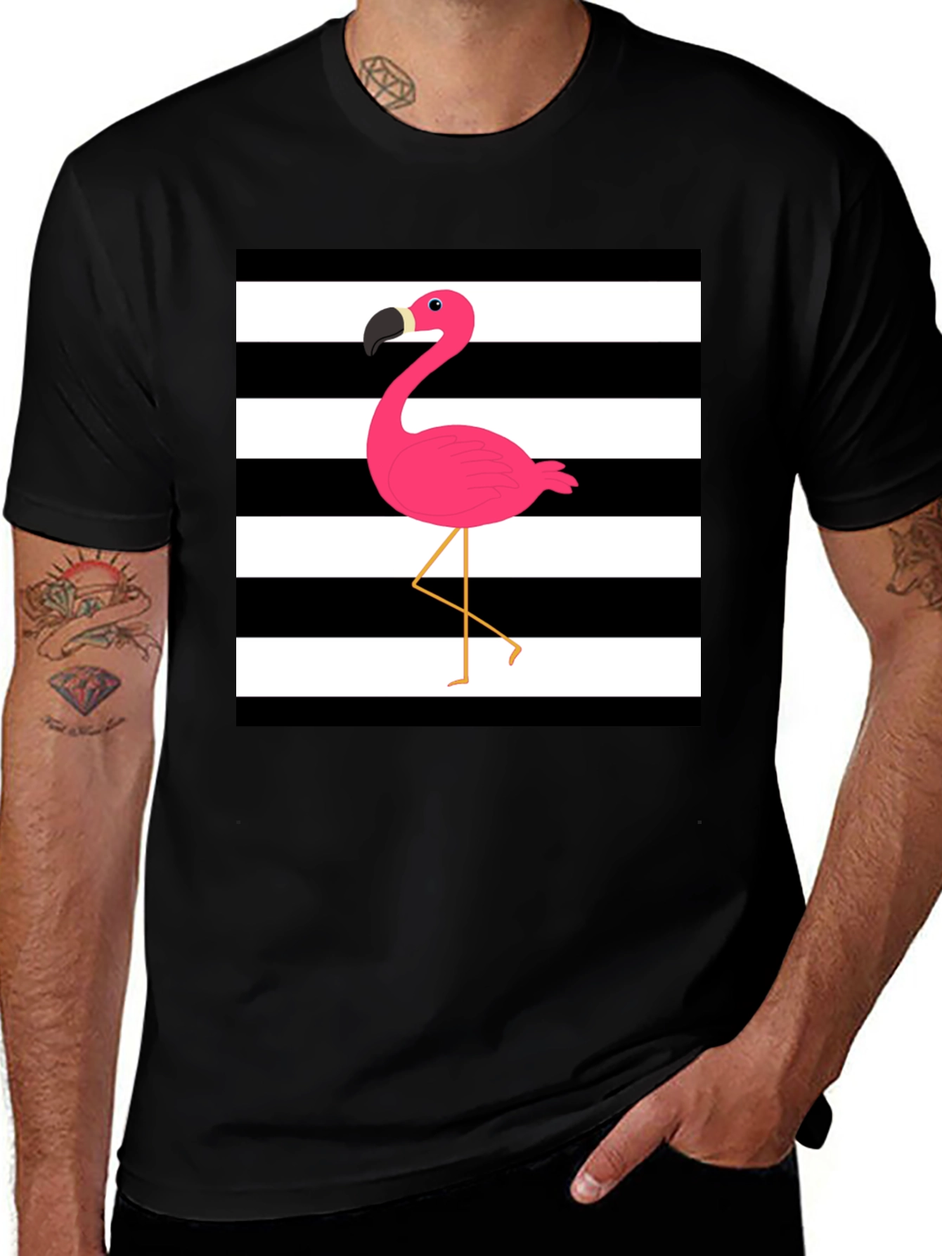 Variant 10 of Stripped Flamingo Graphic Tee