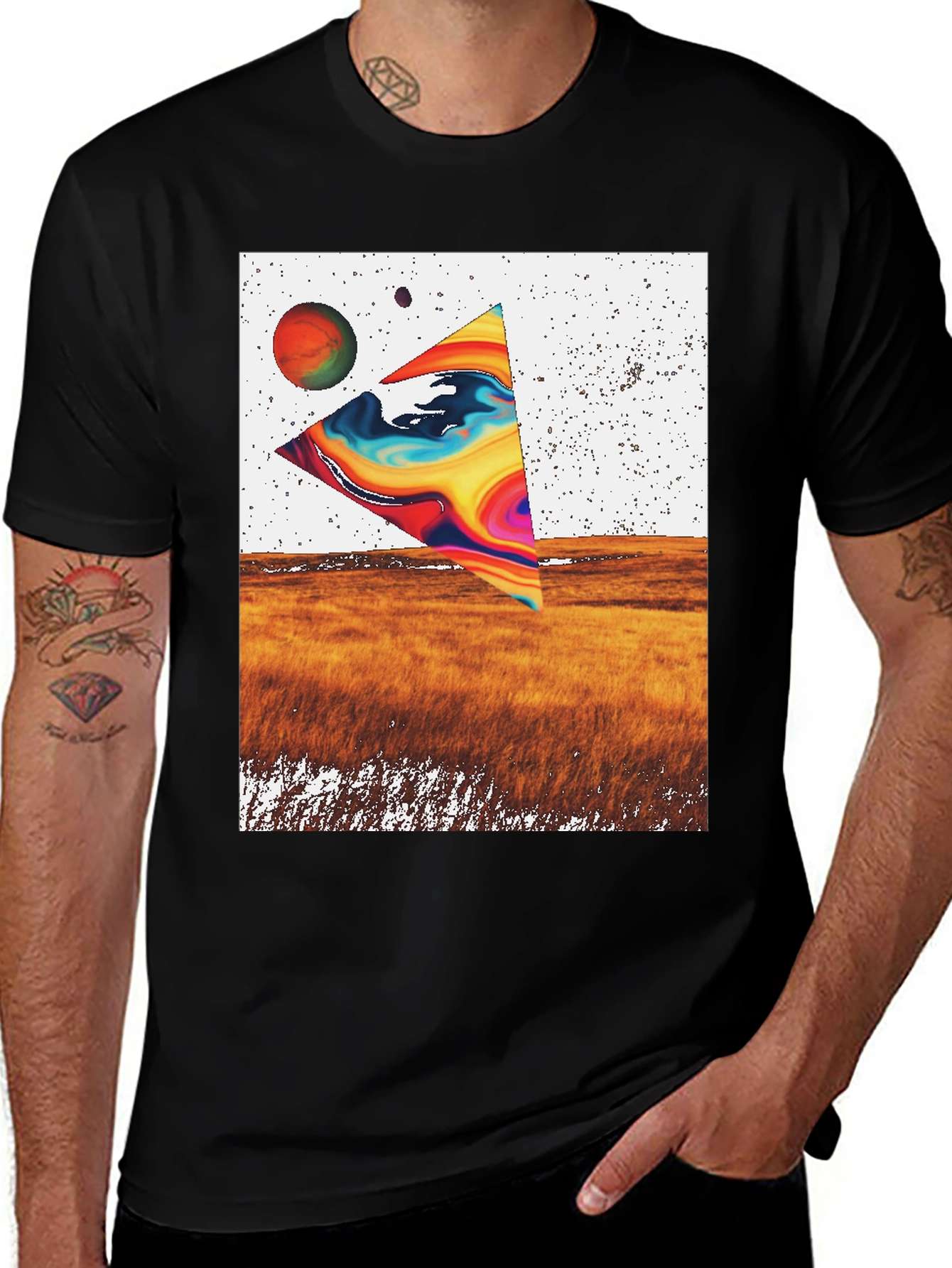 Variant 16 of Abstract Triangle Graphic Black T-Shirt