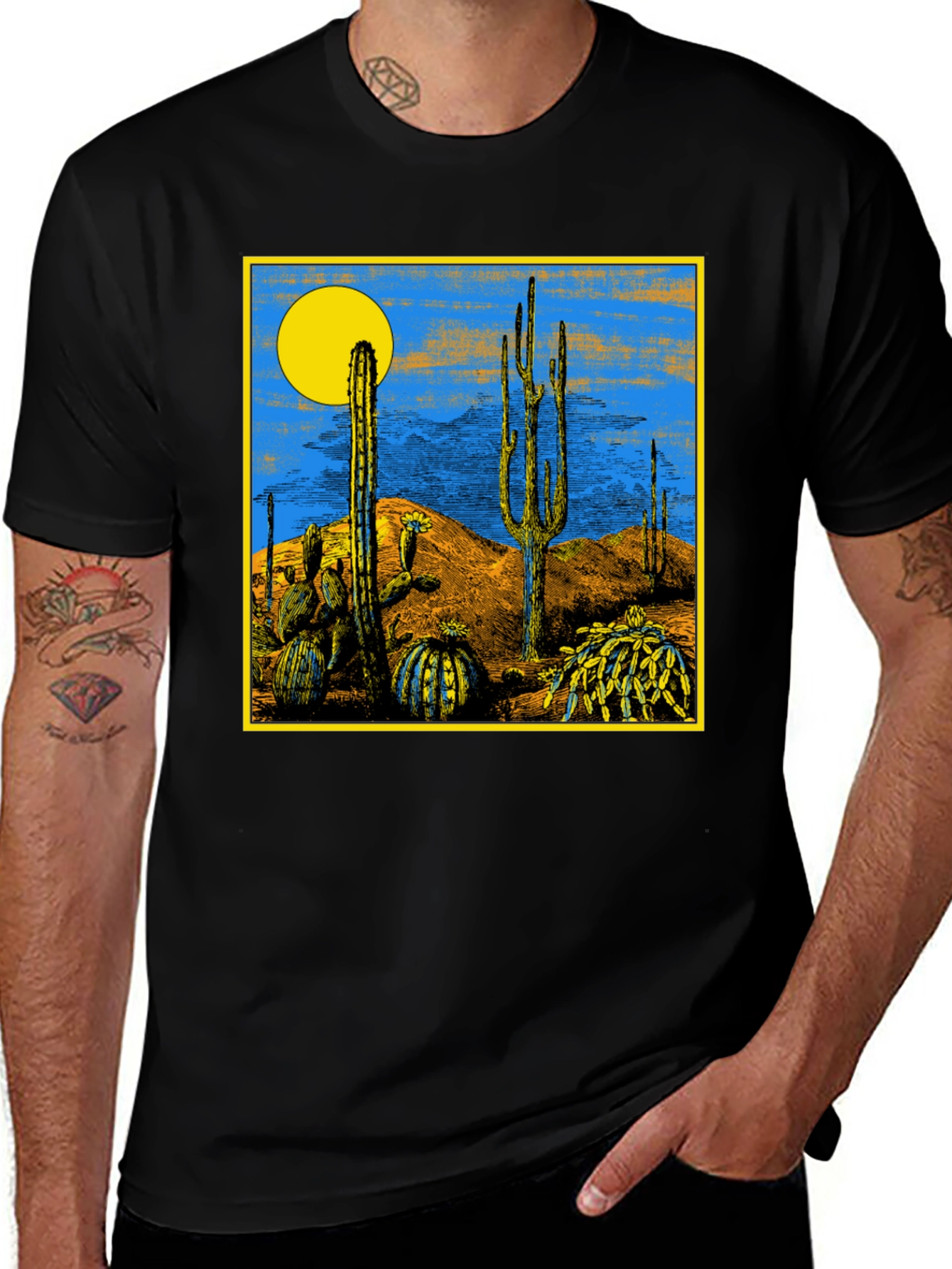 Variant 13 of Desert Scene Graphic Print Black T-Shirt
