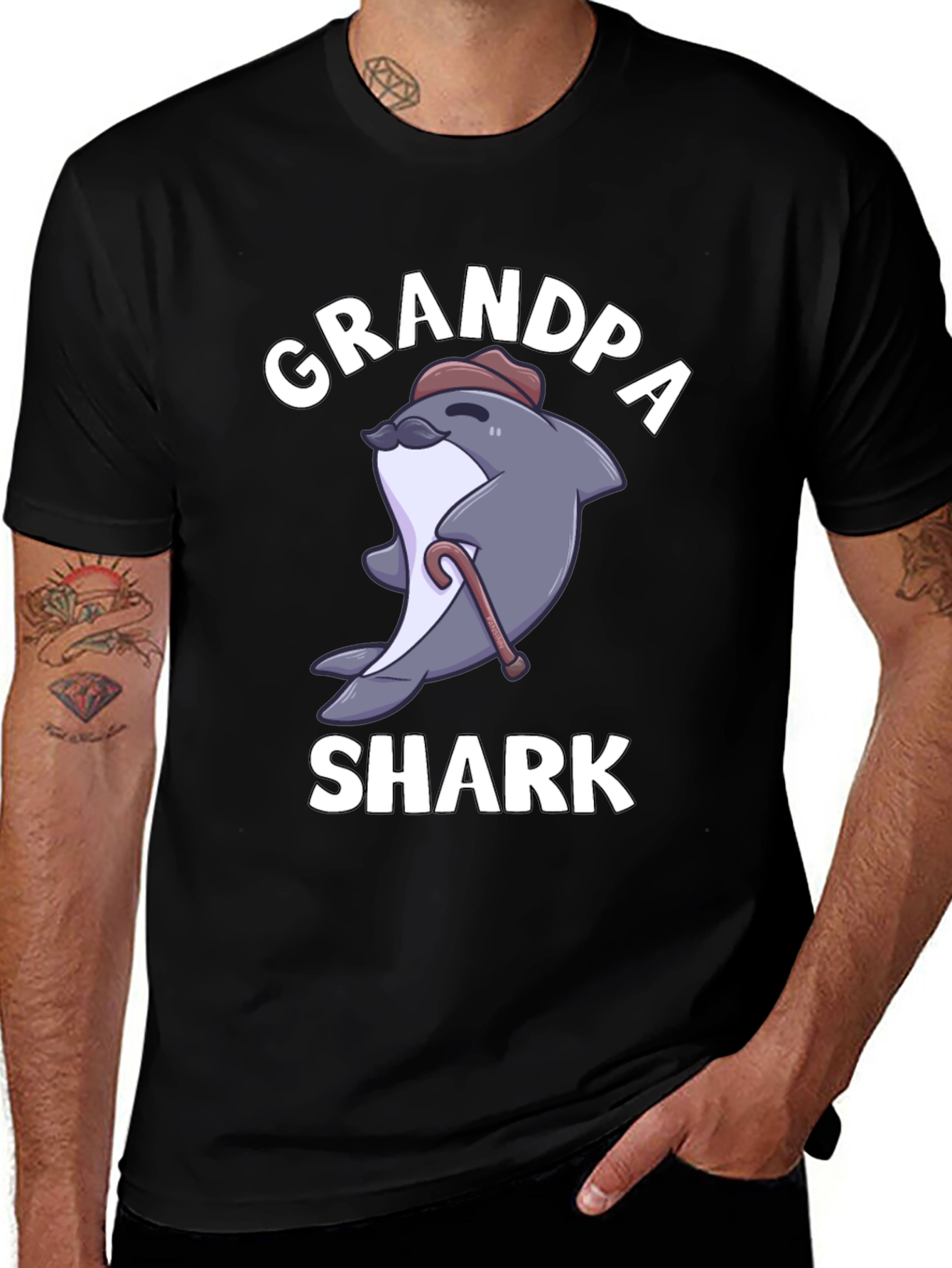 Grandpa Shark Graphic Tee - Novelty Cartoon T-Shirt