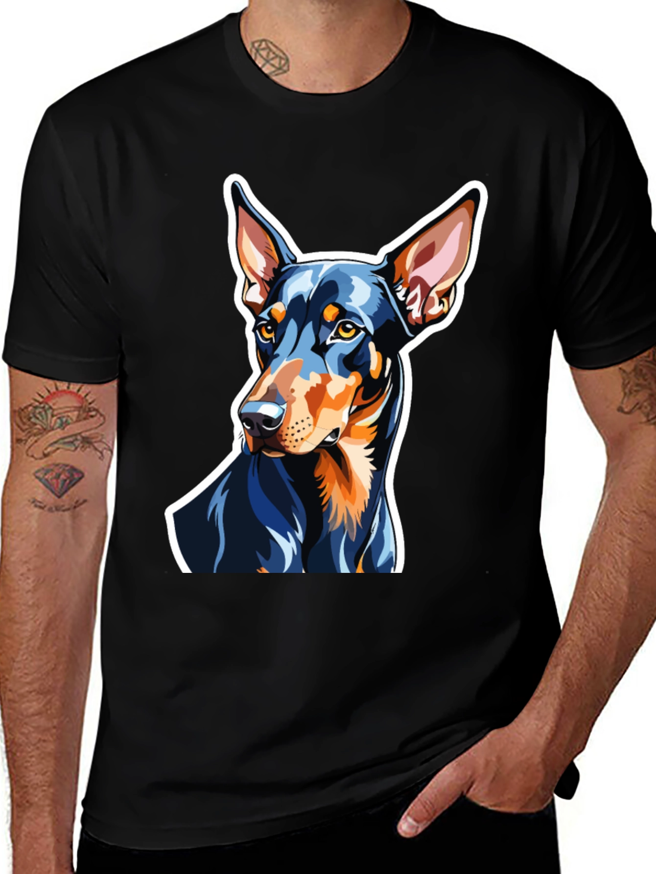 Doberman Dog Graphic Print Black T-Shirt