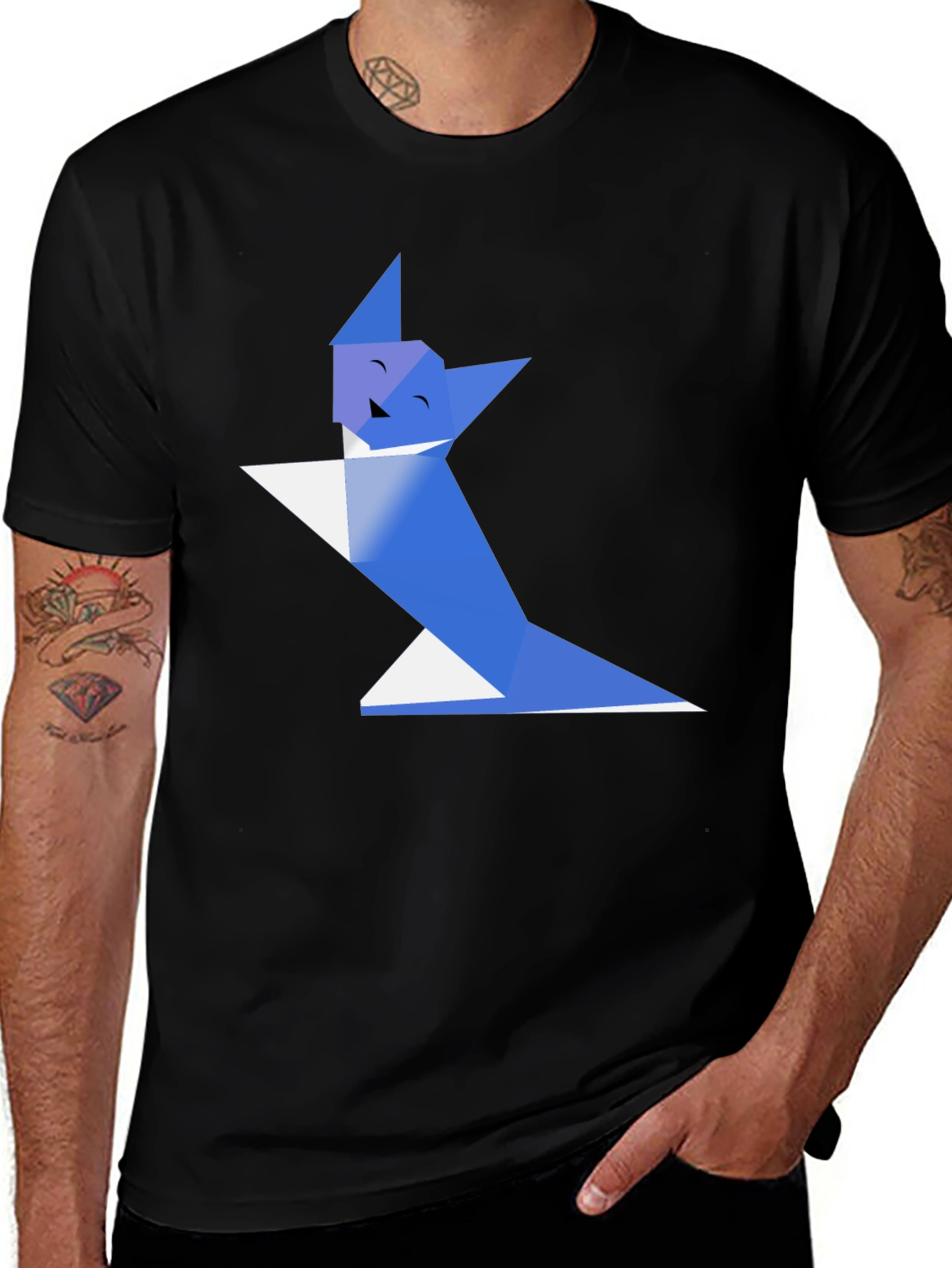 Origami Cat Graphic Tee - Stylish Men's Black T-Shirt