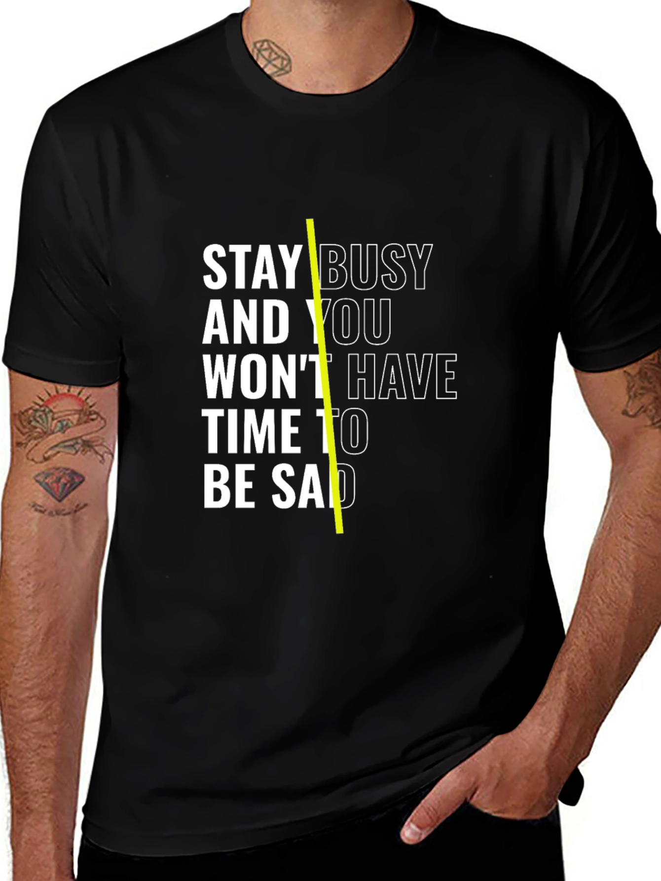 Variant 20 of Stay Busy Black T-Shirt with Motivation Quote