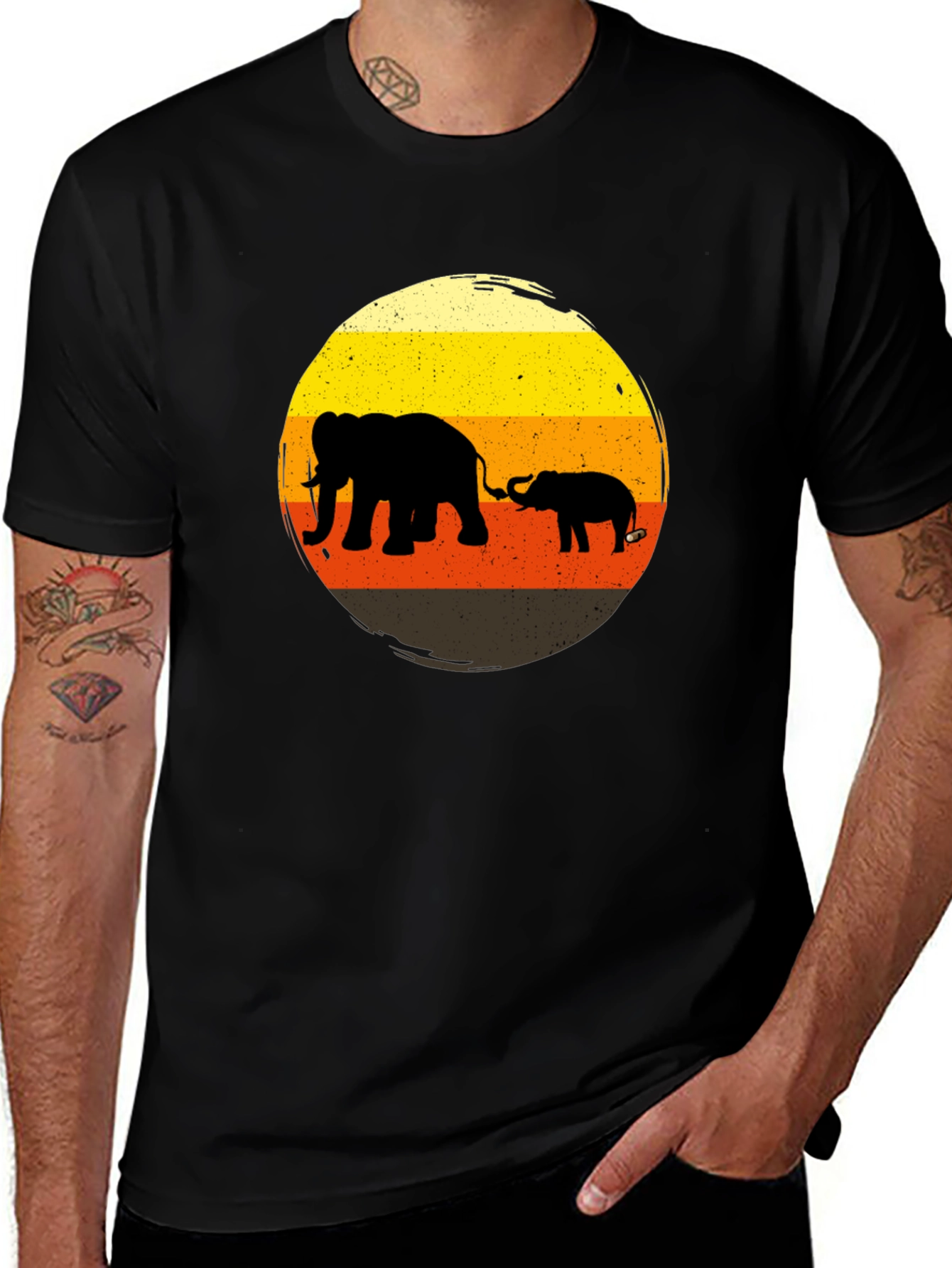 Variant 4 of Elephant Family Sunset Graphic Tee - Black
