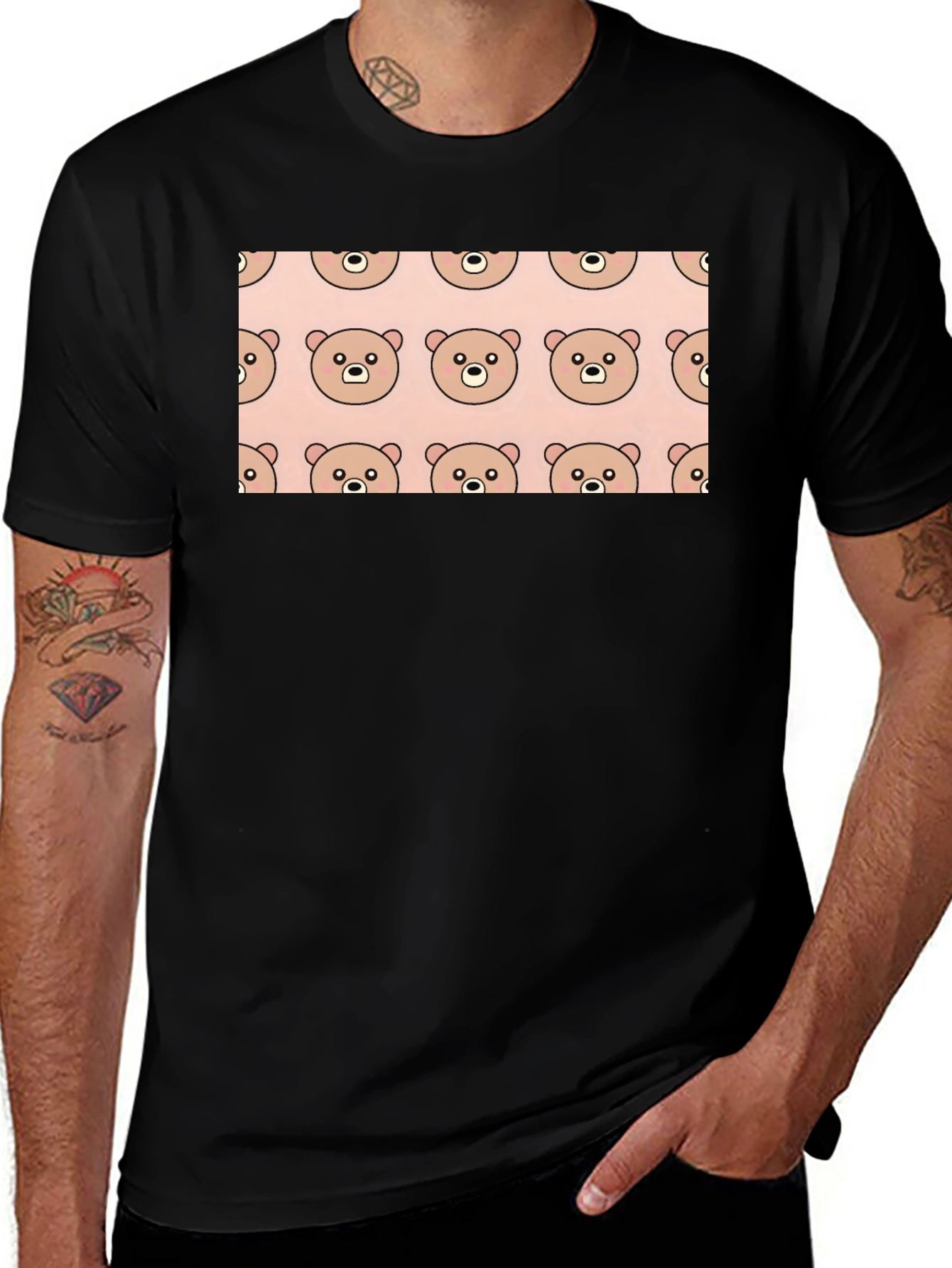 Variant 20 of Cute Bear Pattern Black T-Shirt