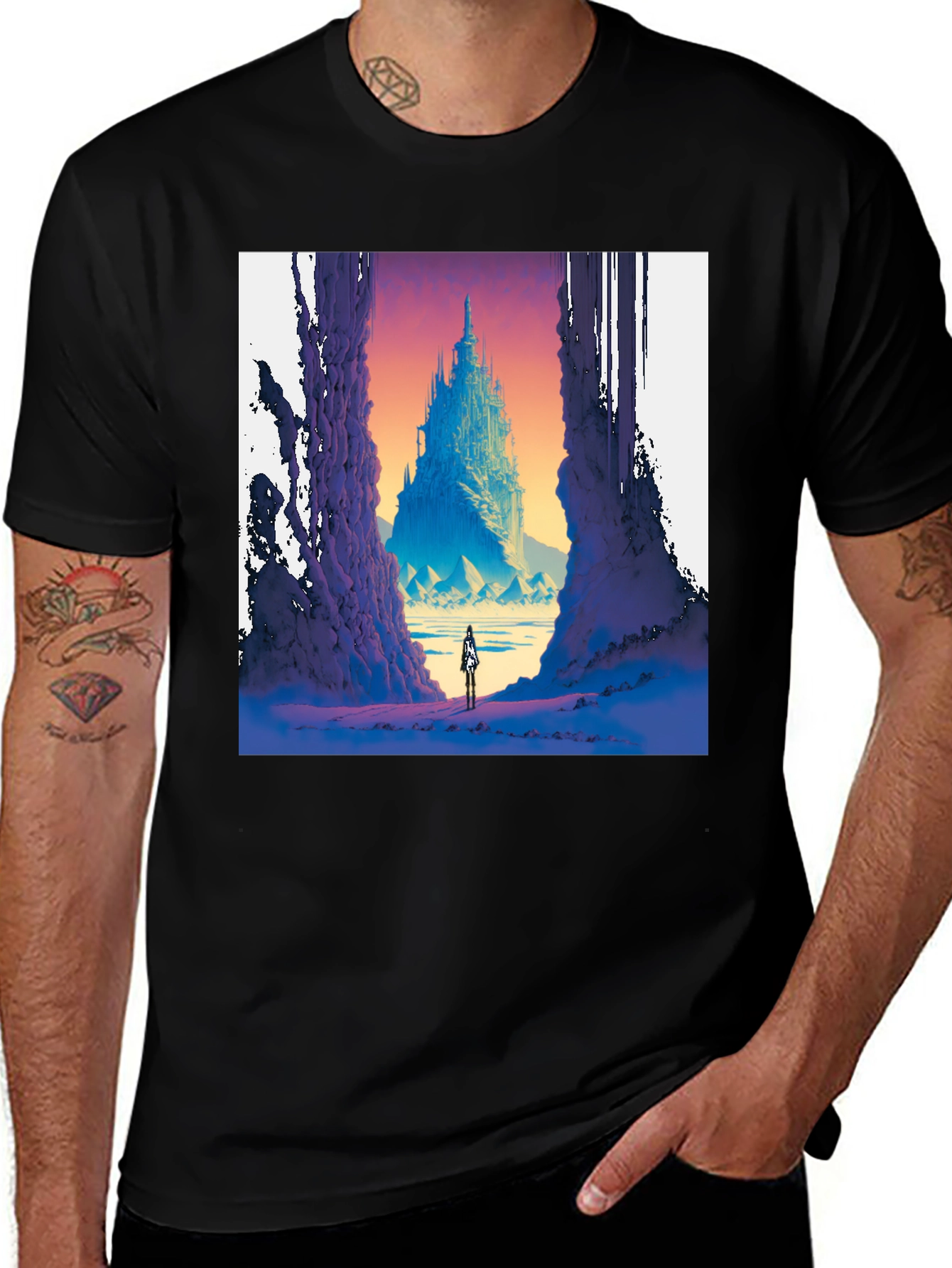 Black Fantasy Castle T-Shirt - Unique Graphic Tee main image