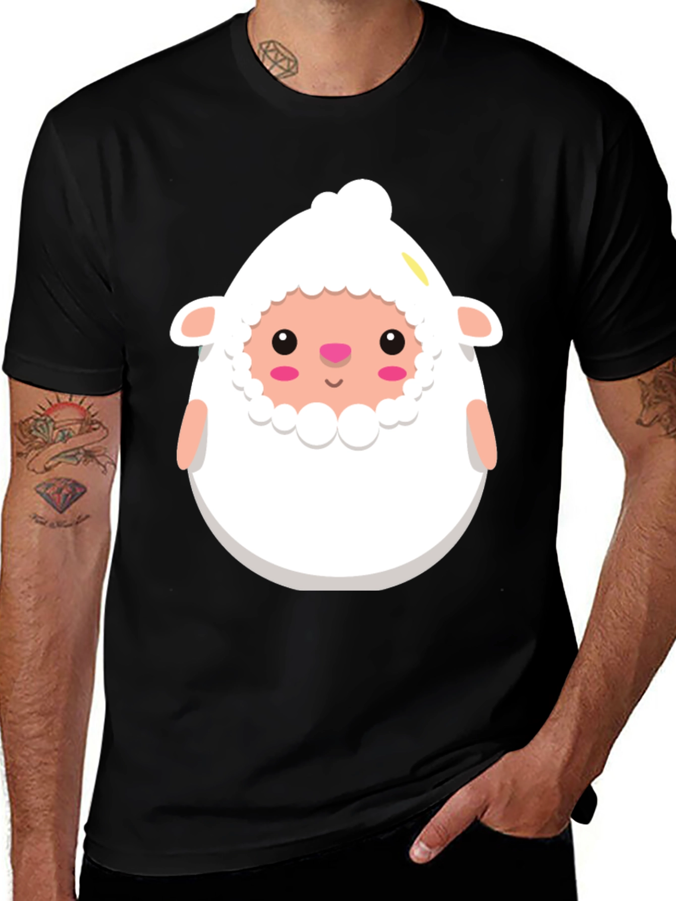 Variant 27 of Cute Sheep Cartoon Black T-Shirt