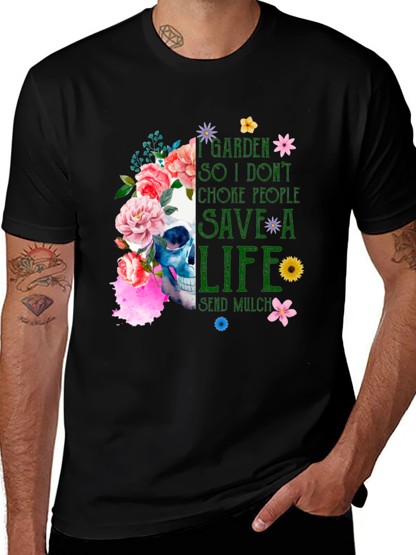 Variant 6 of Floral Skull Gardening T-Shirt