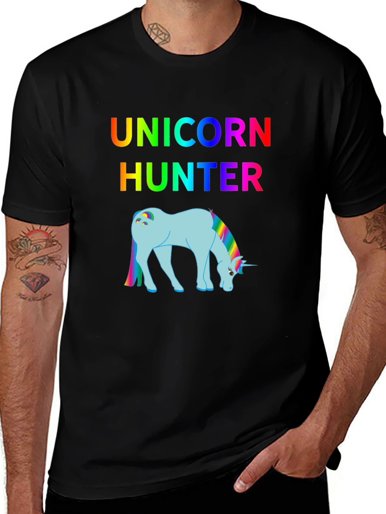 Variant 4 of Unicorn Hunter Graphic T-Shirt - Rainbow Design