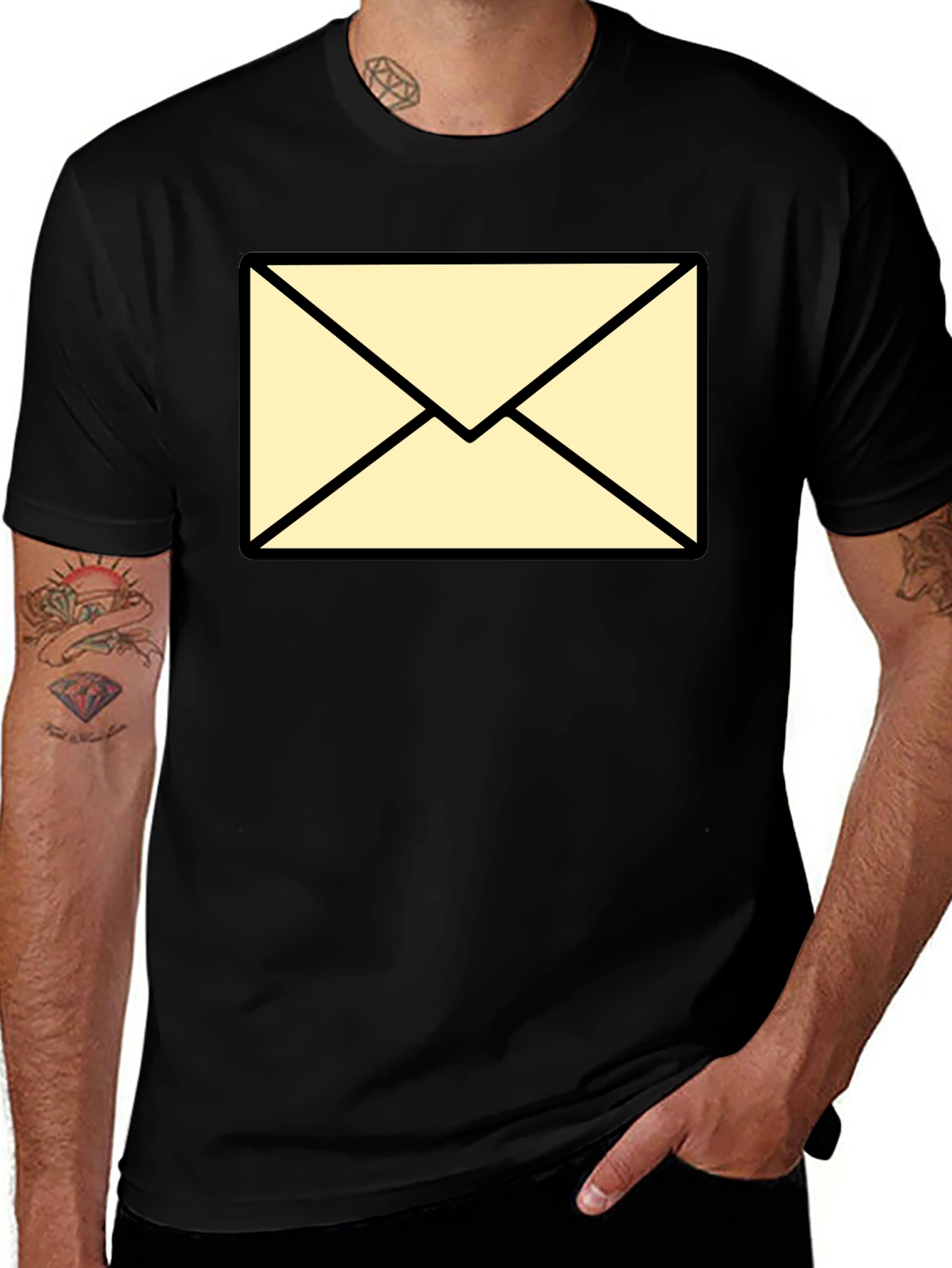 Variant 4 of Men's Black T-Shirt with Envelope Graphic