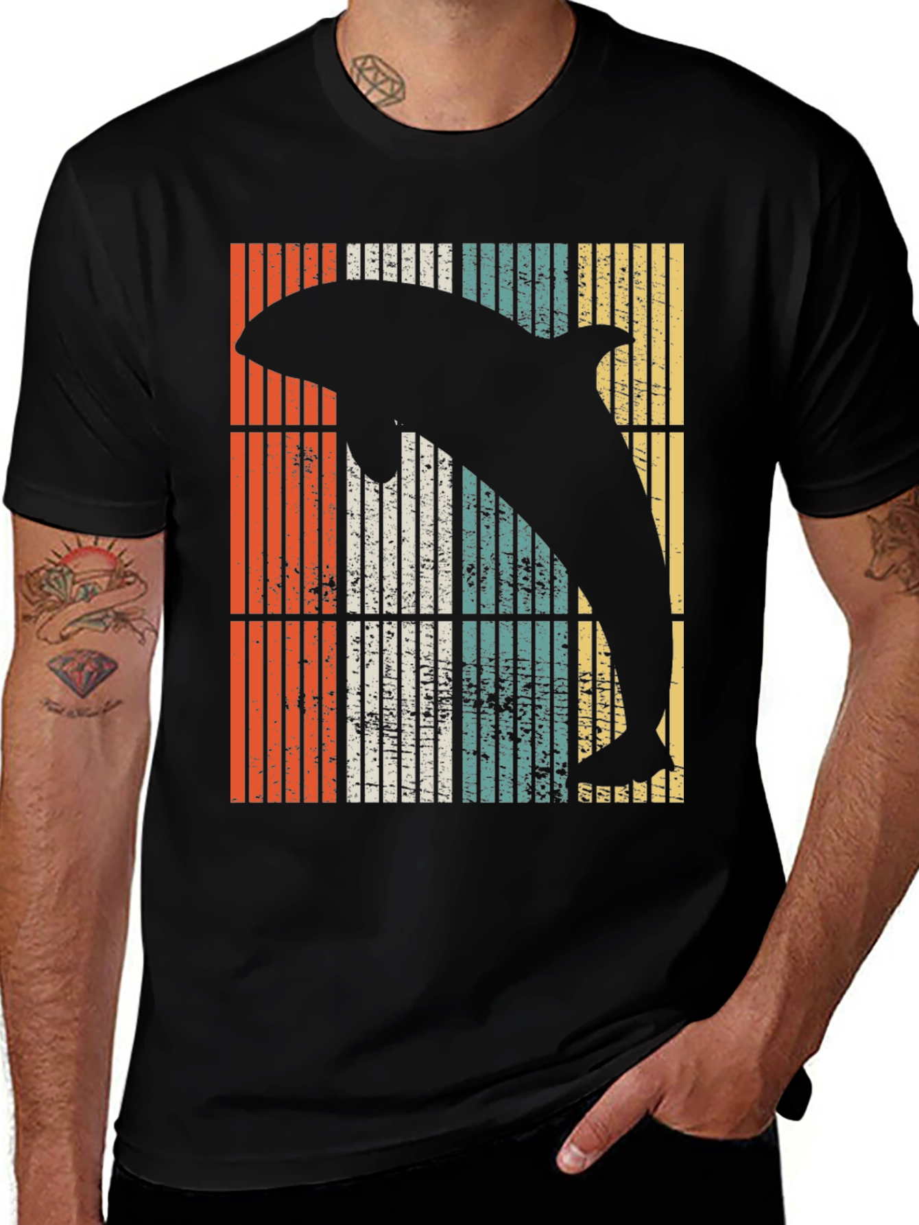 Variant 11 of Retro Dolphin Striped Graphic Tee