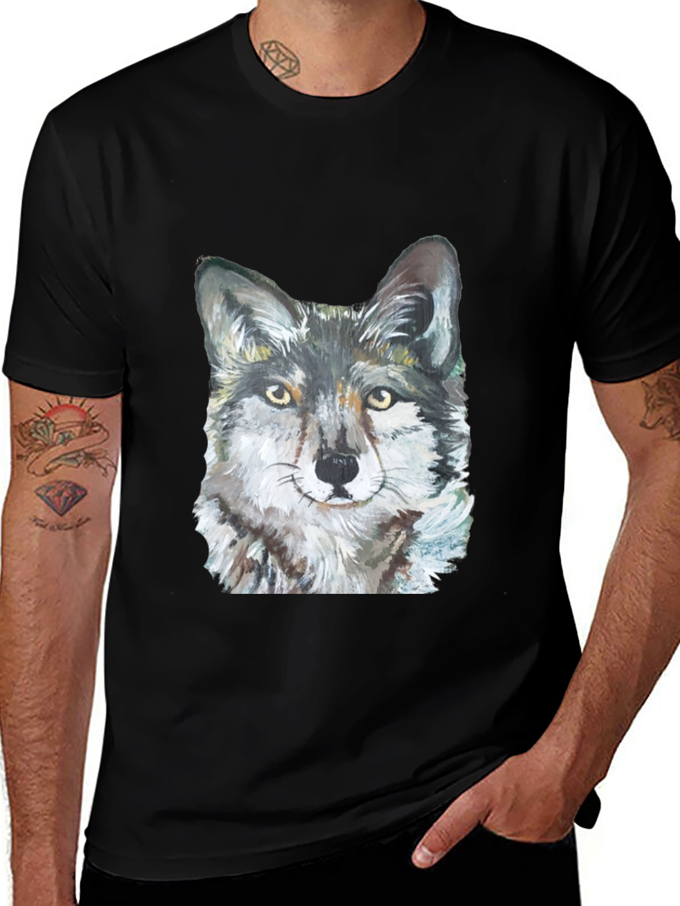 Variant 29 of Wolf Graphic Tee - Black Cotton Blend