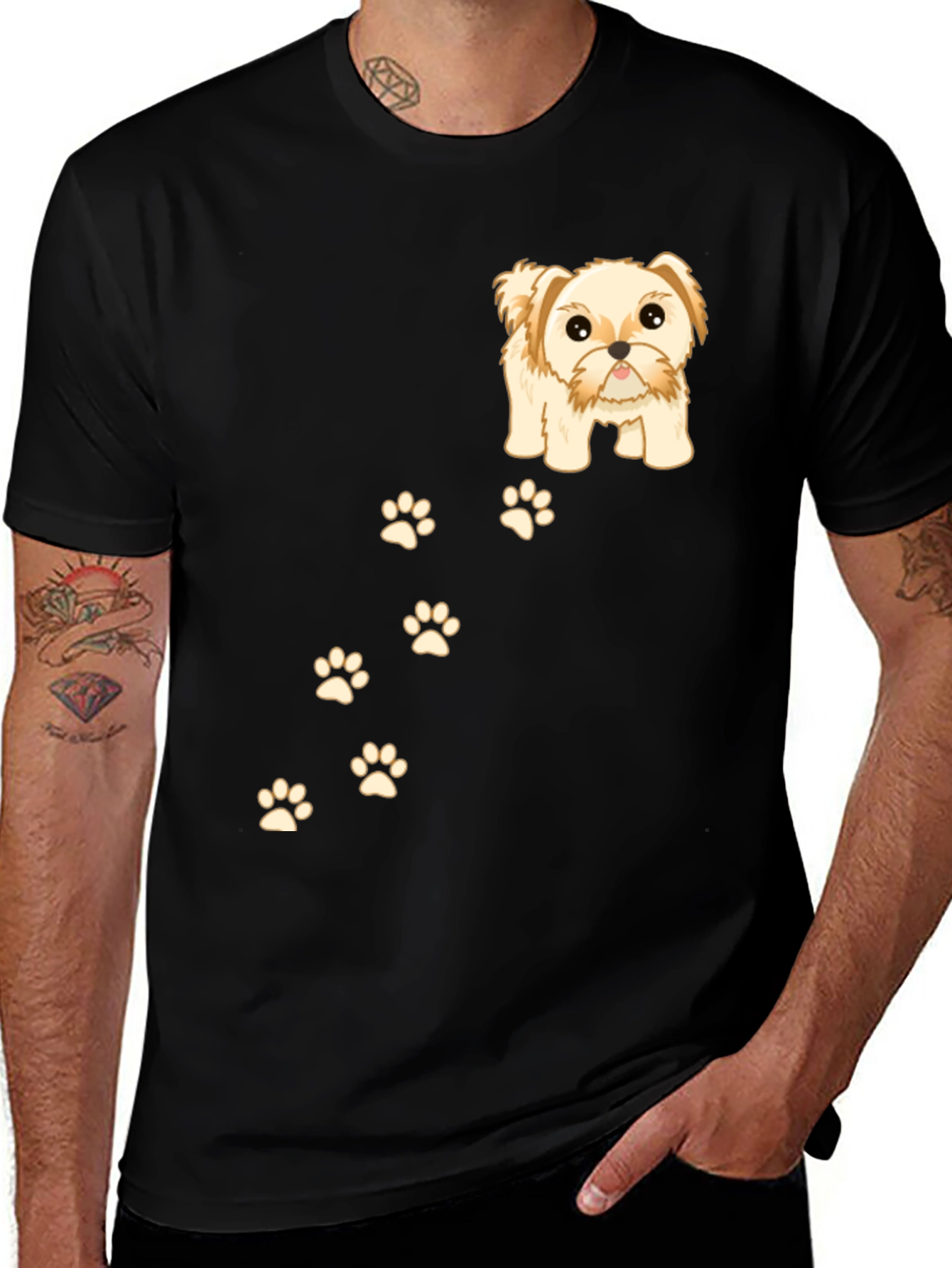 Variant 8 of Cute Dog & Paw Print T-Shirt - Black