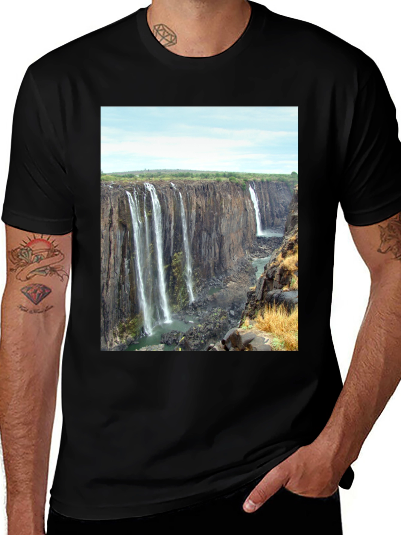 Waterfall Graphic Print T-Shirt - Black