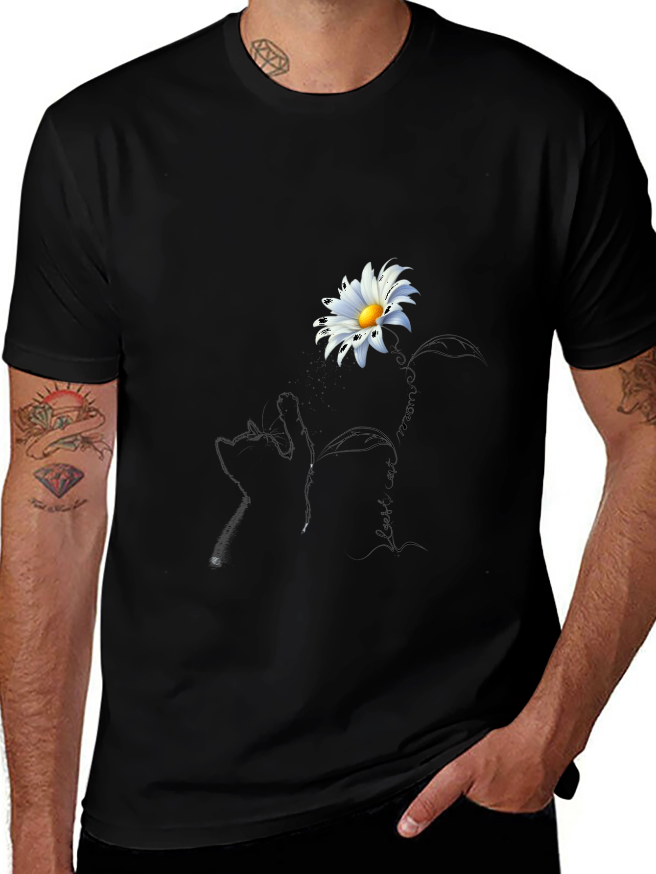 Variant 13 of Daisy Cat T-Shirt - Black Crew Neck Tee