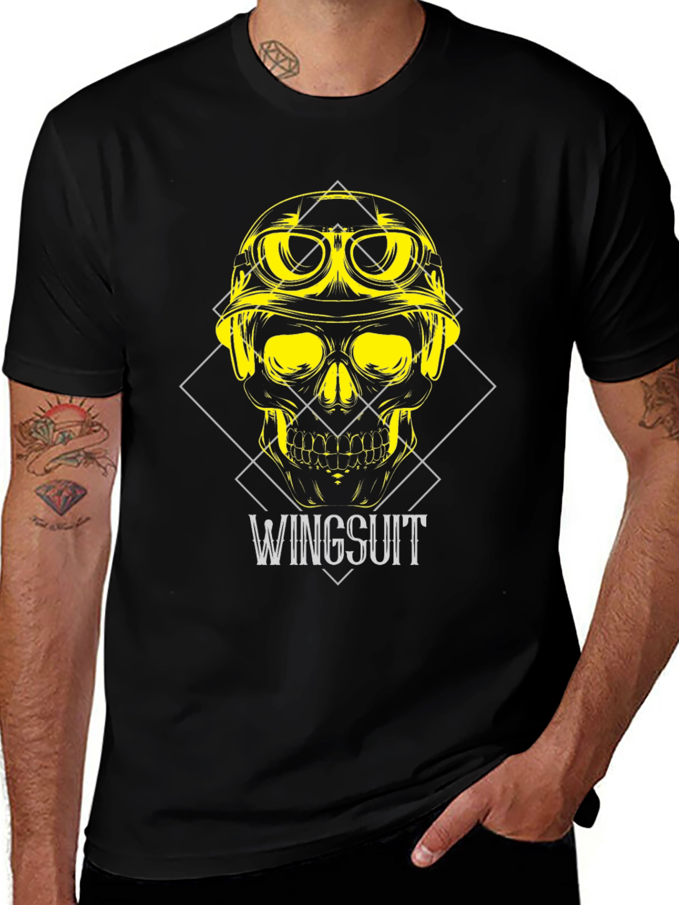 Variant 28 of Wingsuit Skull Graphic Tee - Black Cotton T-Shirt