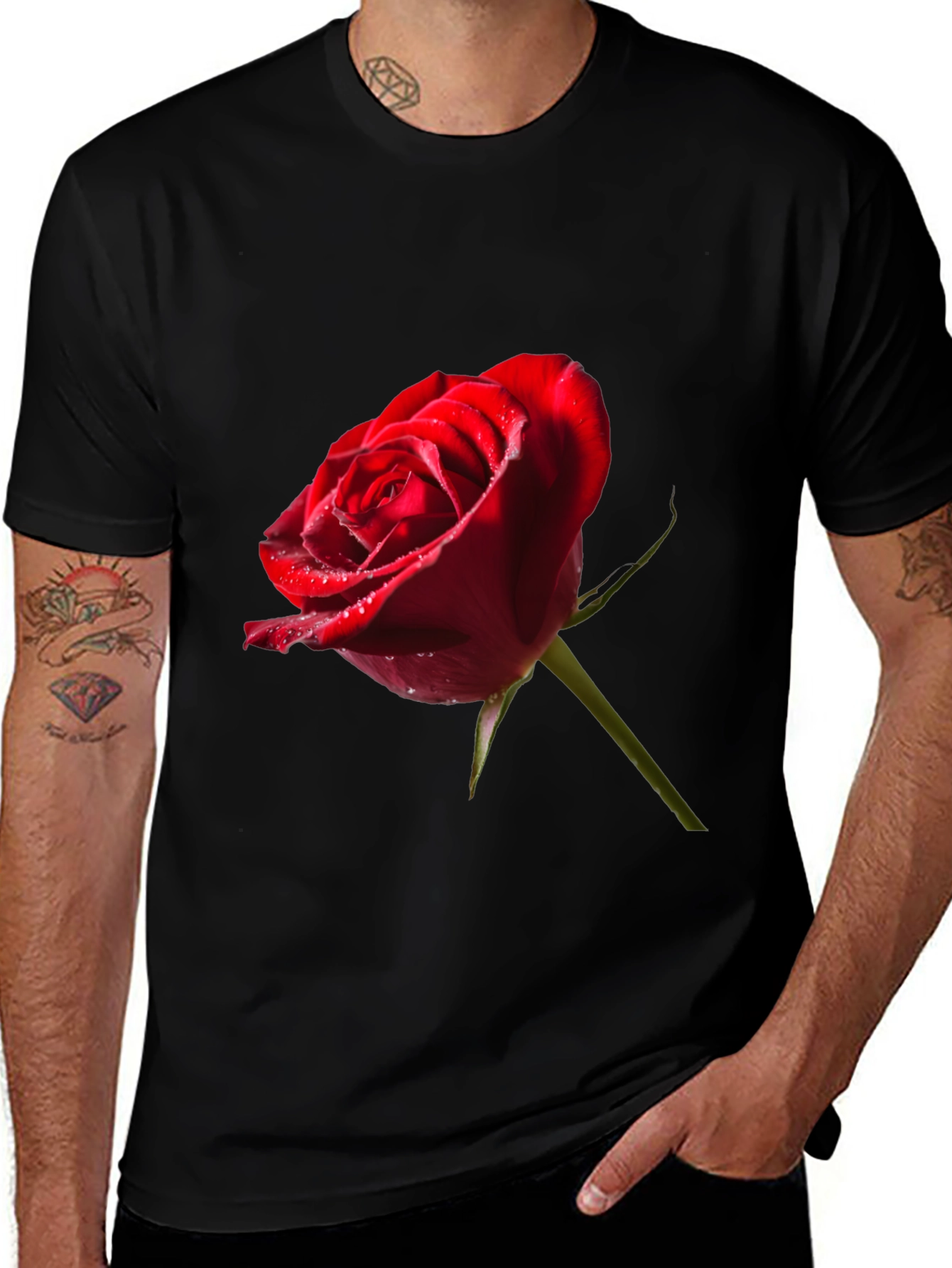 Variant 13 of Red Rose Graphic Tee - Elegant Floral Design