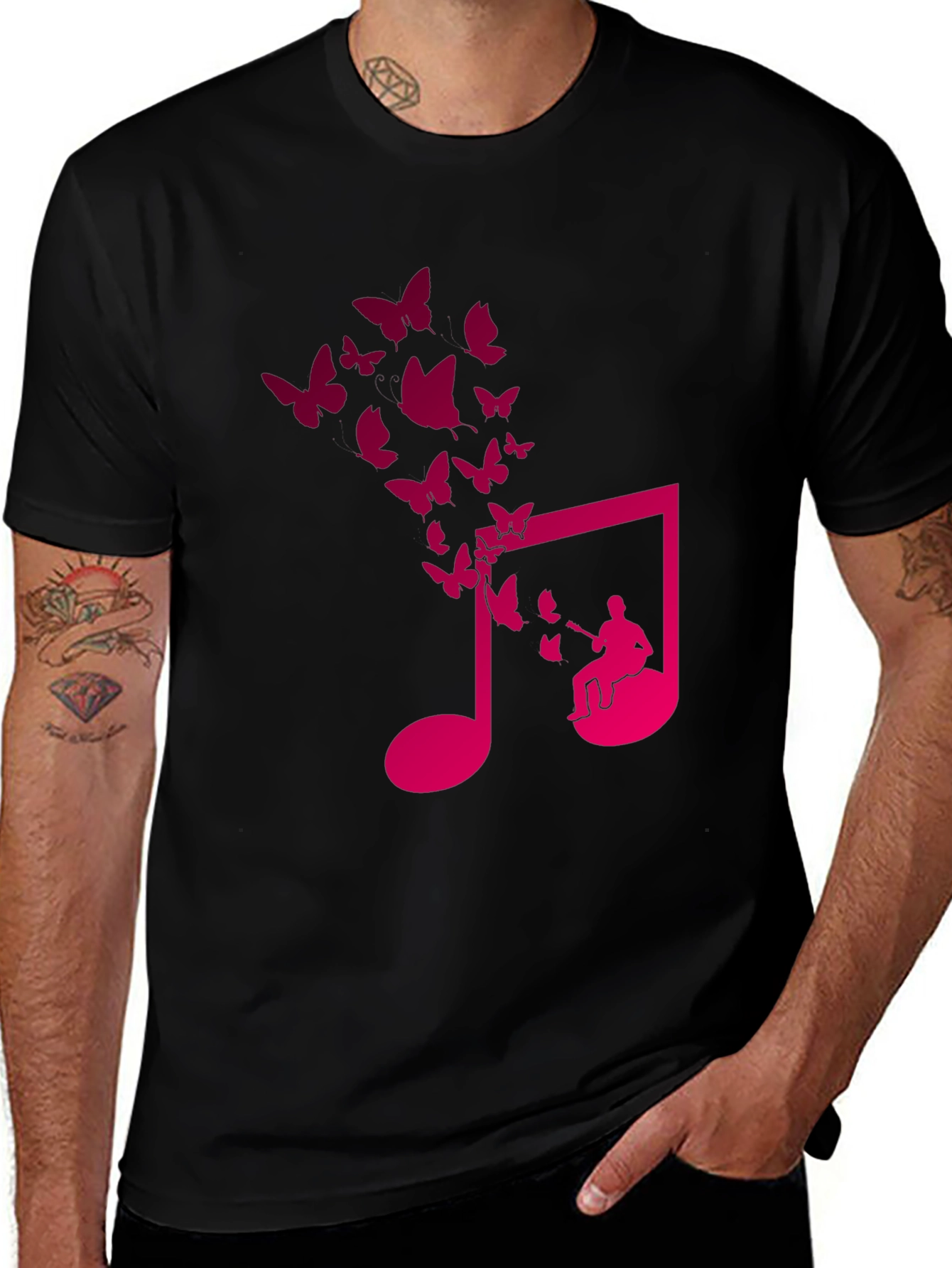 Variant 11 of Musical Butterfly Graphic Tee - Black Cotton T-Shirt
